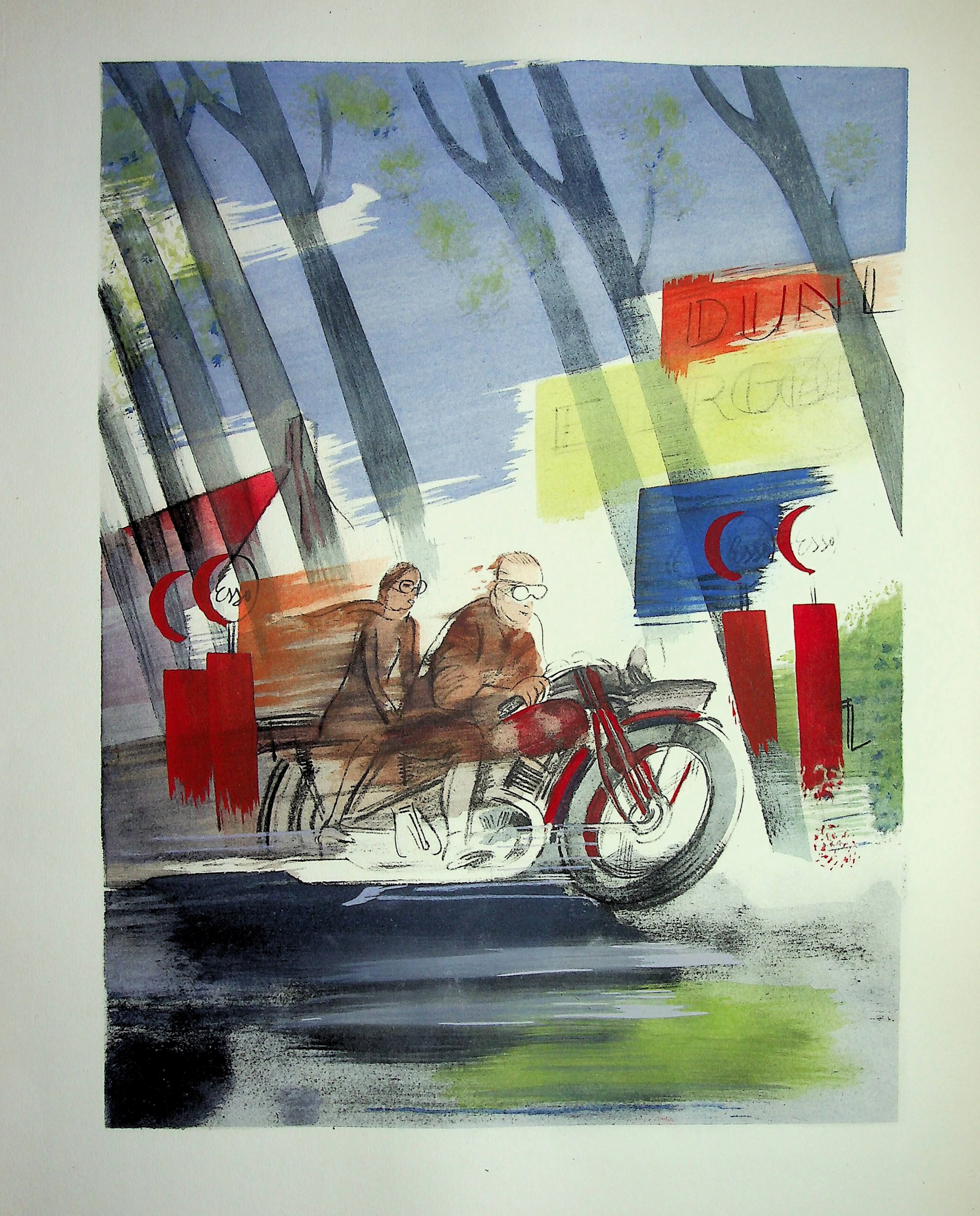 Milivoj UZELAC - Course en moto, Les Harley - Lithographie originale