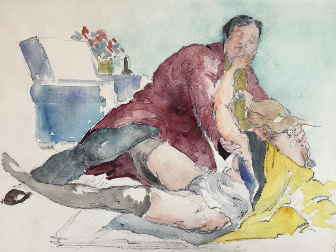 Paul GARIN - La dispute ,circa 1930 - Aquarelle portant le cachet d’atelier