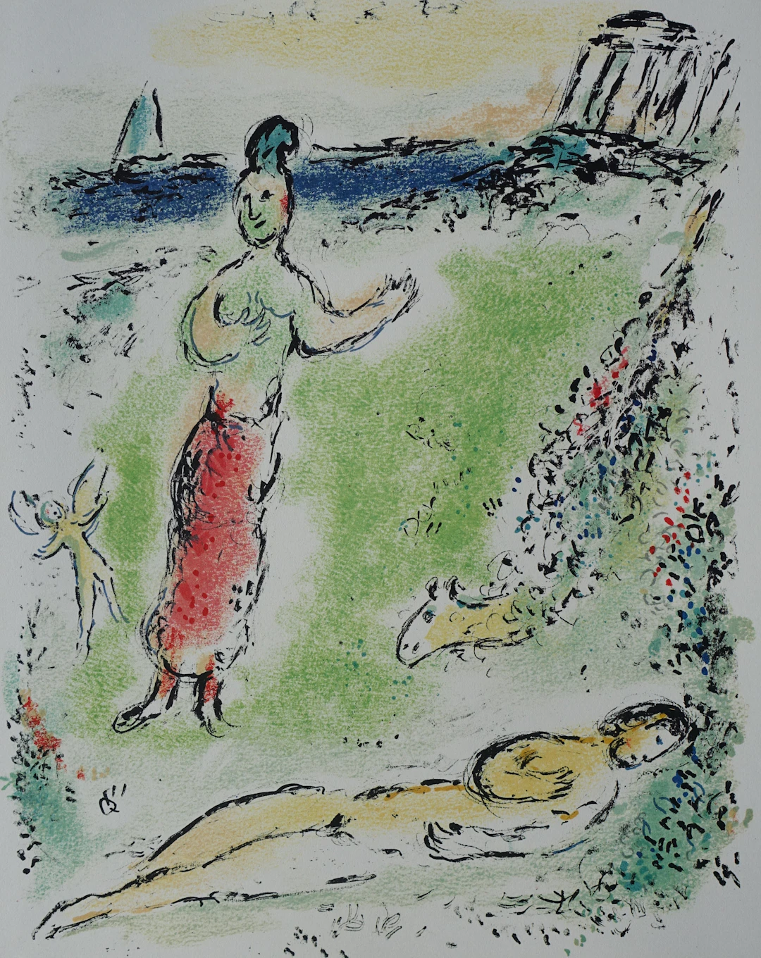 Marc CHAGALL : Athéna endort Ulysse, Lithographie, 1989
