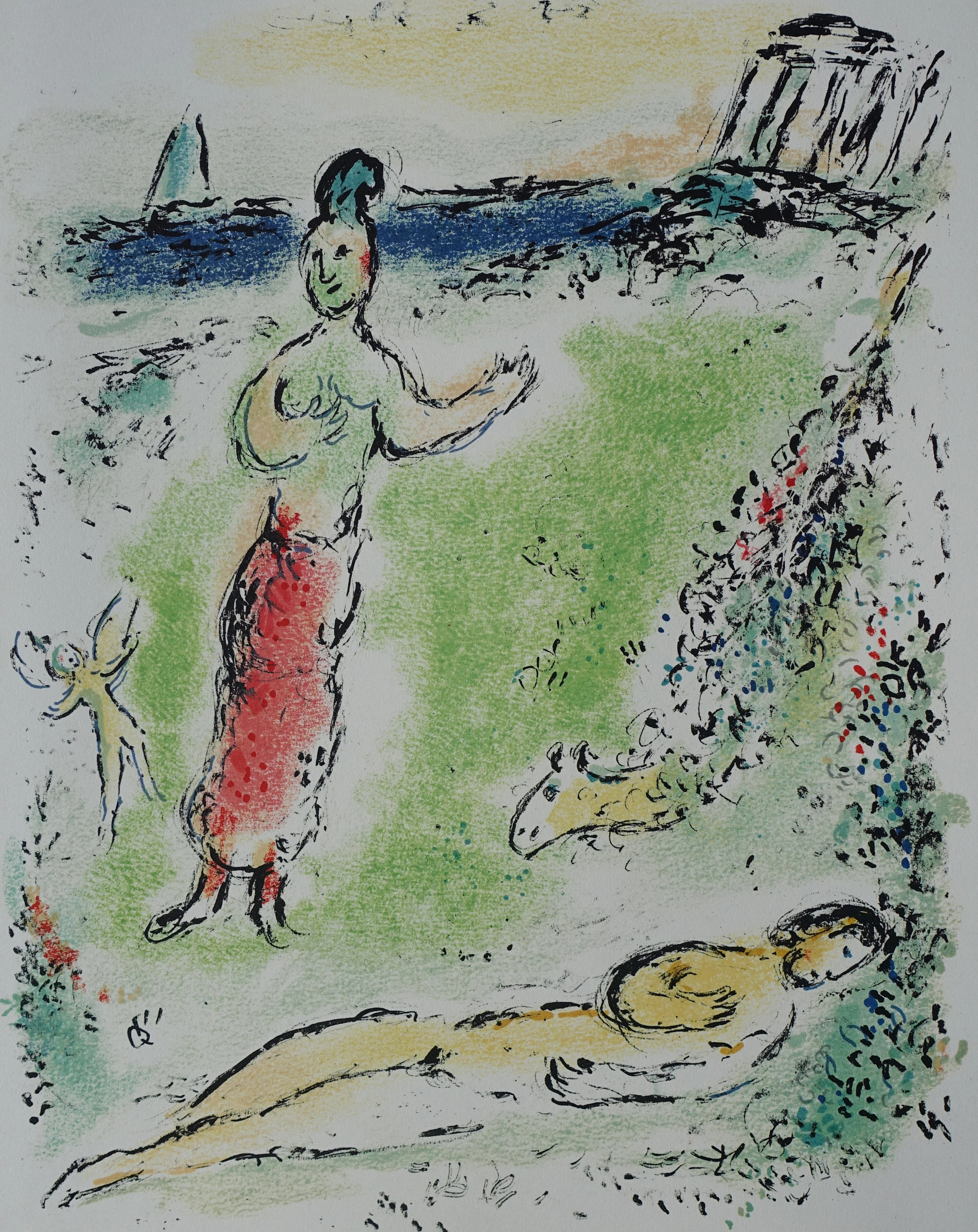 Marc CHAGALL : Athéna endort Ulysse, Lithographie, 1989