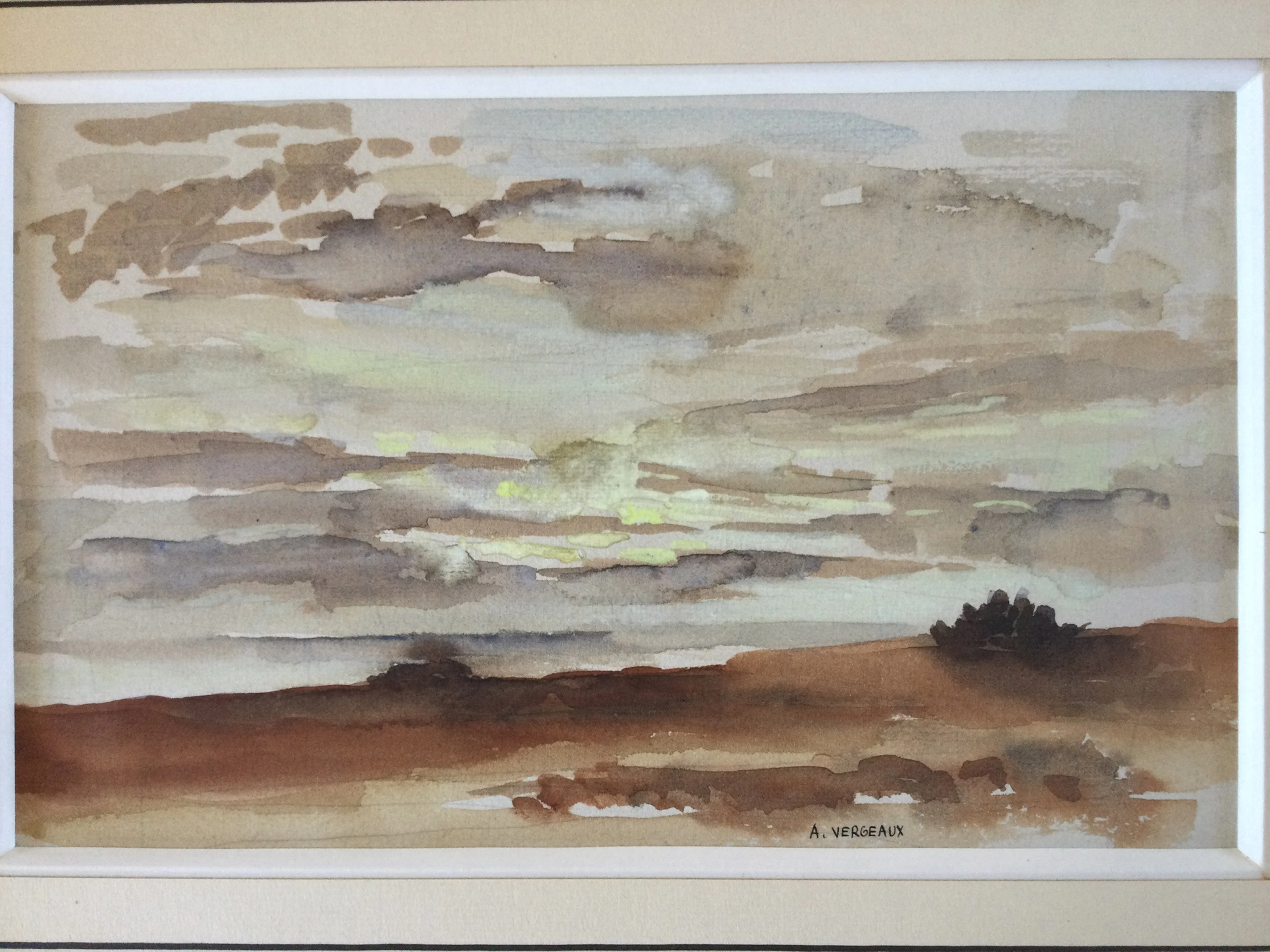 André VERGEAUX - Bord de mer - Aquarelle signée