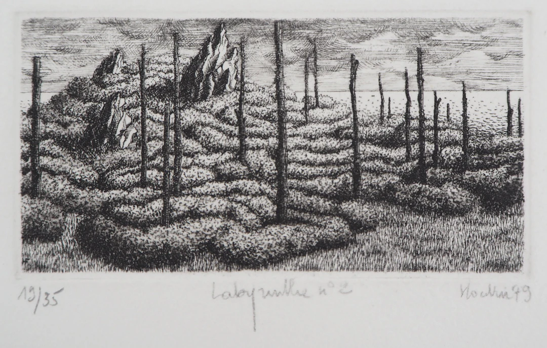 François HOUTIN : Labyrinthe n°2 - Gravure Originale Signée