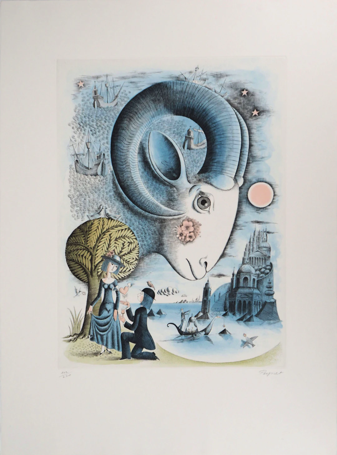 Raymond PEYNET : Signe du zodiaque, Le Bélier - Gravure originale signée