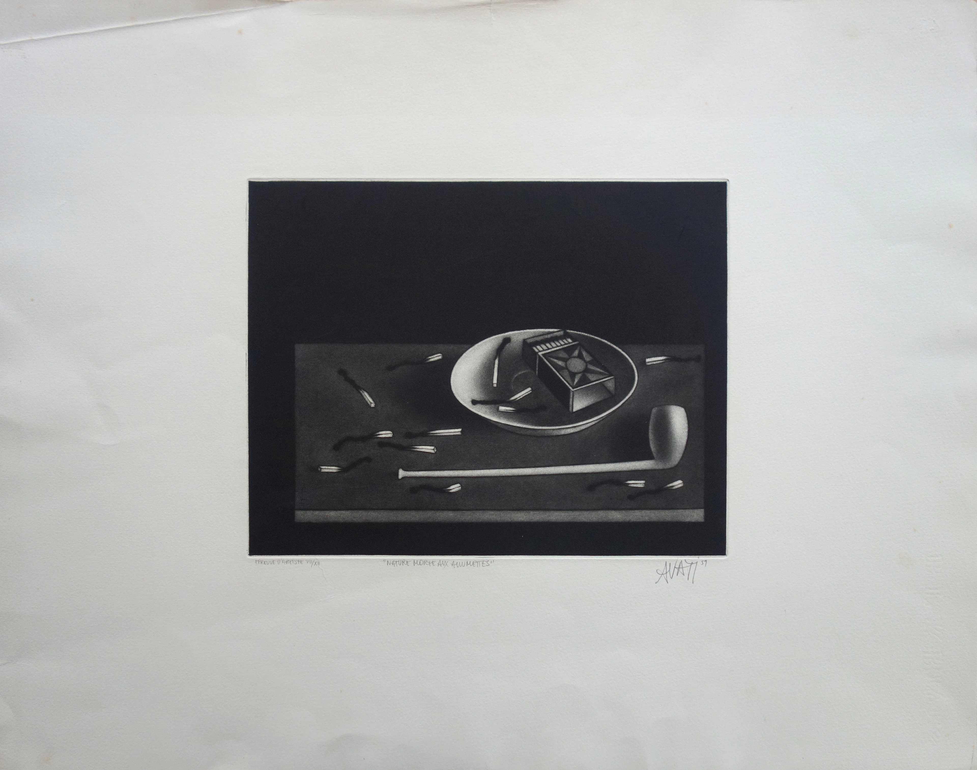 Mario AVATI : Nature morte aux allumettes, Gravure originale signée