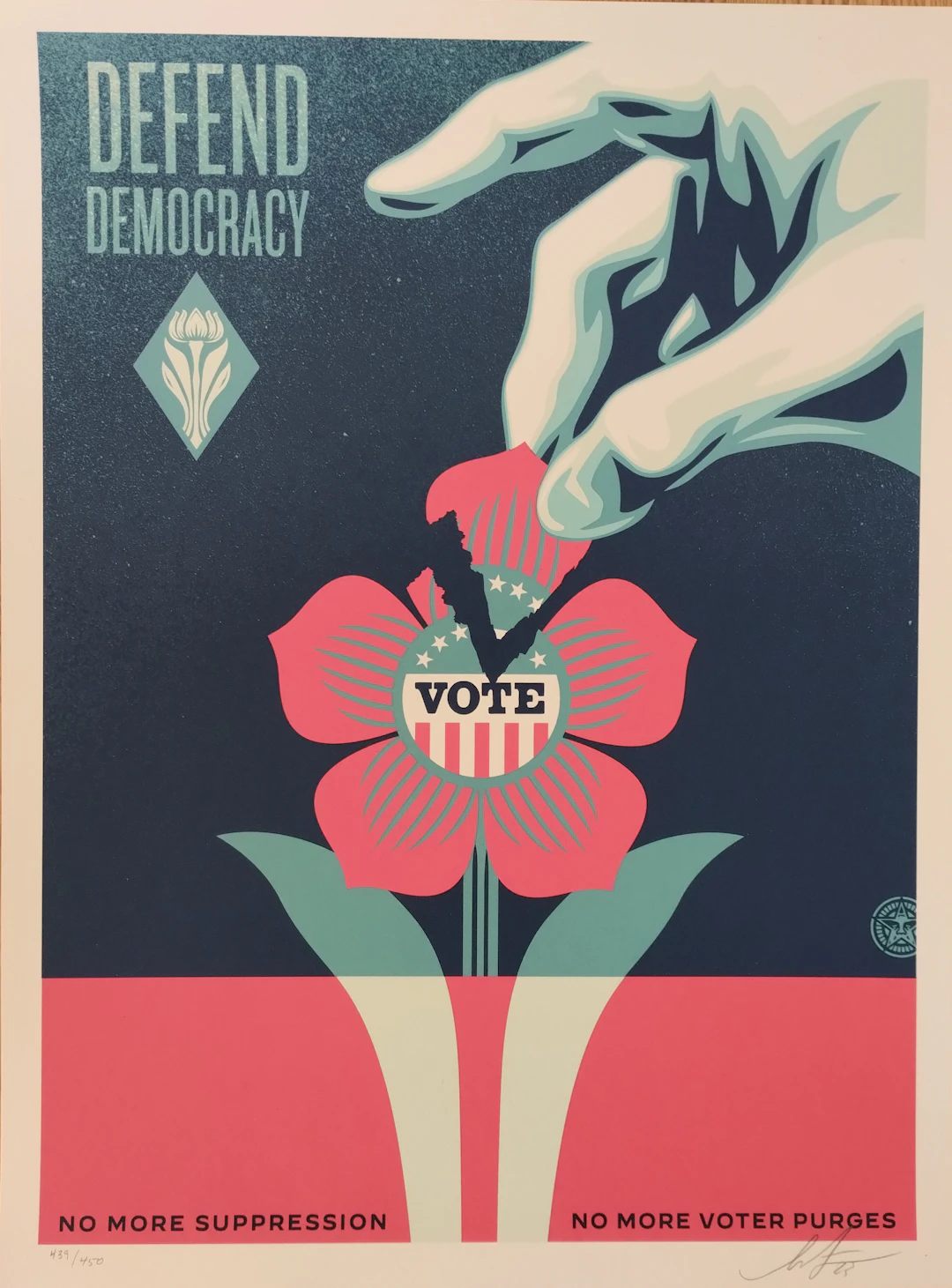 Shepard FAIREY (Obey) -Defend Democracy - Sérigraphie signée au crayon