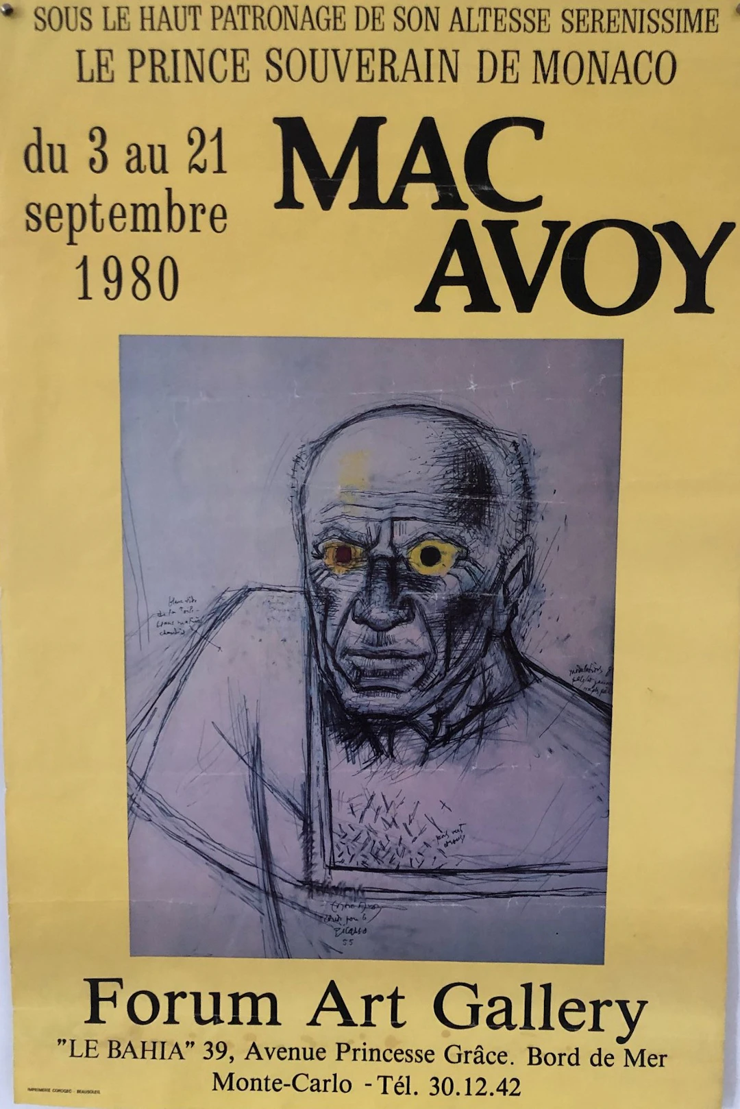Mac Avoy (d’aprés) - Portrait de Picasso Exhibition Monte-Carlo, 1980