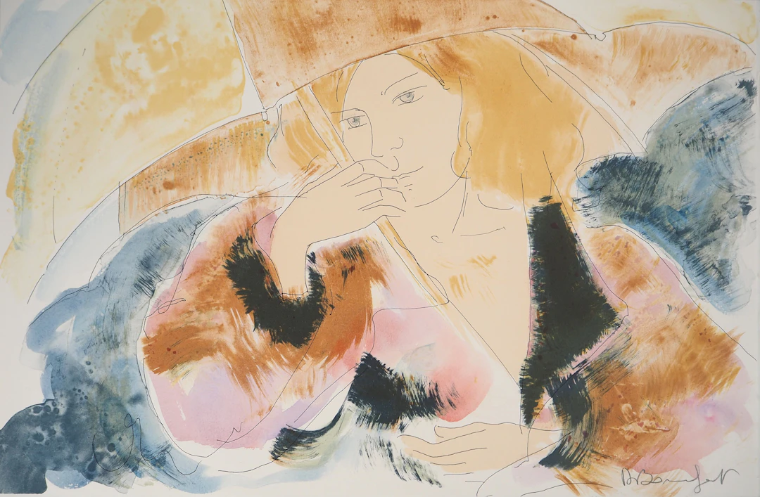 Alain BONNEFOIT : Modèle au parapluie - Lithographie originale signée