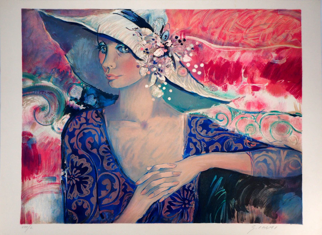 Sachiko IMAI : Portrait au chapeau - Lithographie originale signée