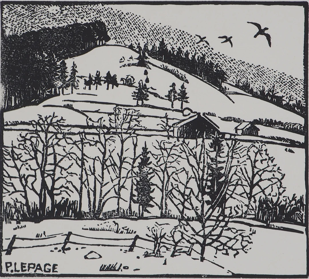 Pierre LEPAGE - Hiver en Montagne - Gravure sur bois originale signée