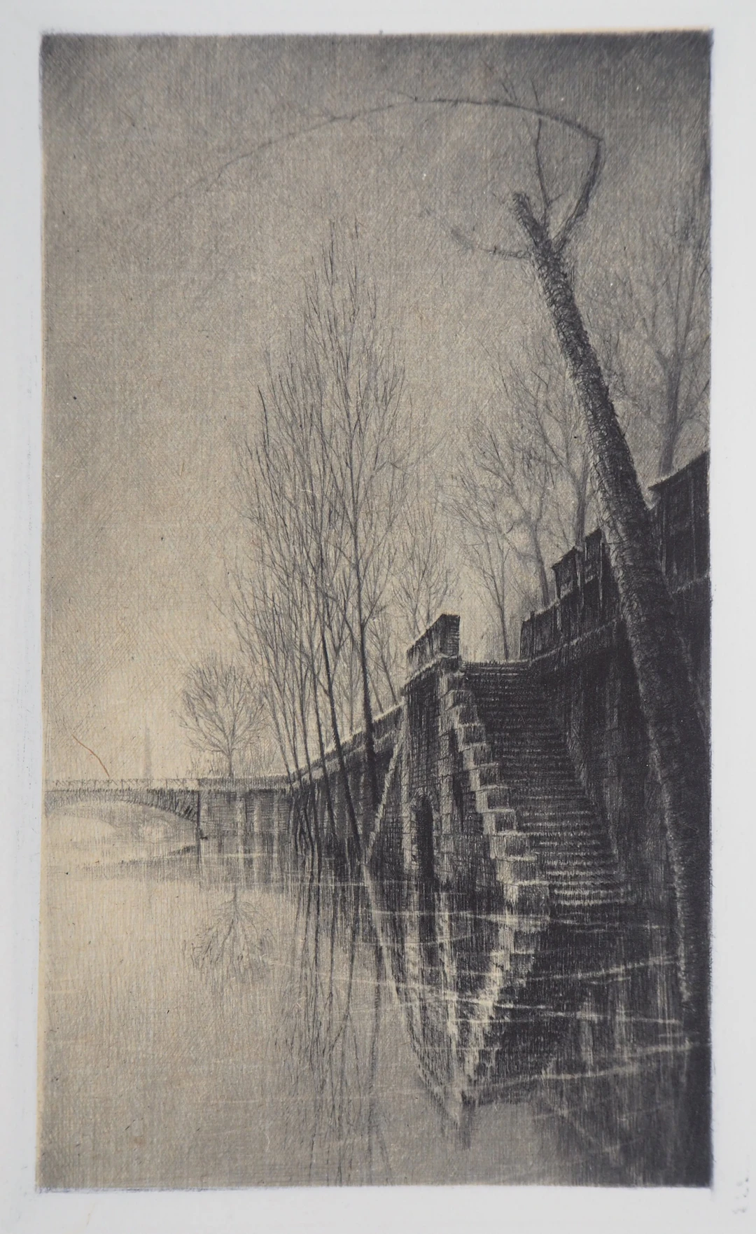 Jean Michel MATHIEUX-MARIE: Quai de la Seine, Paris - Gravure originale