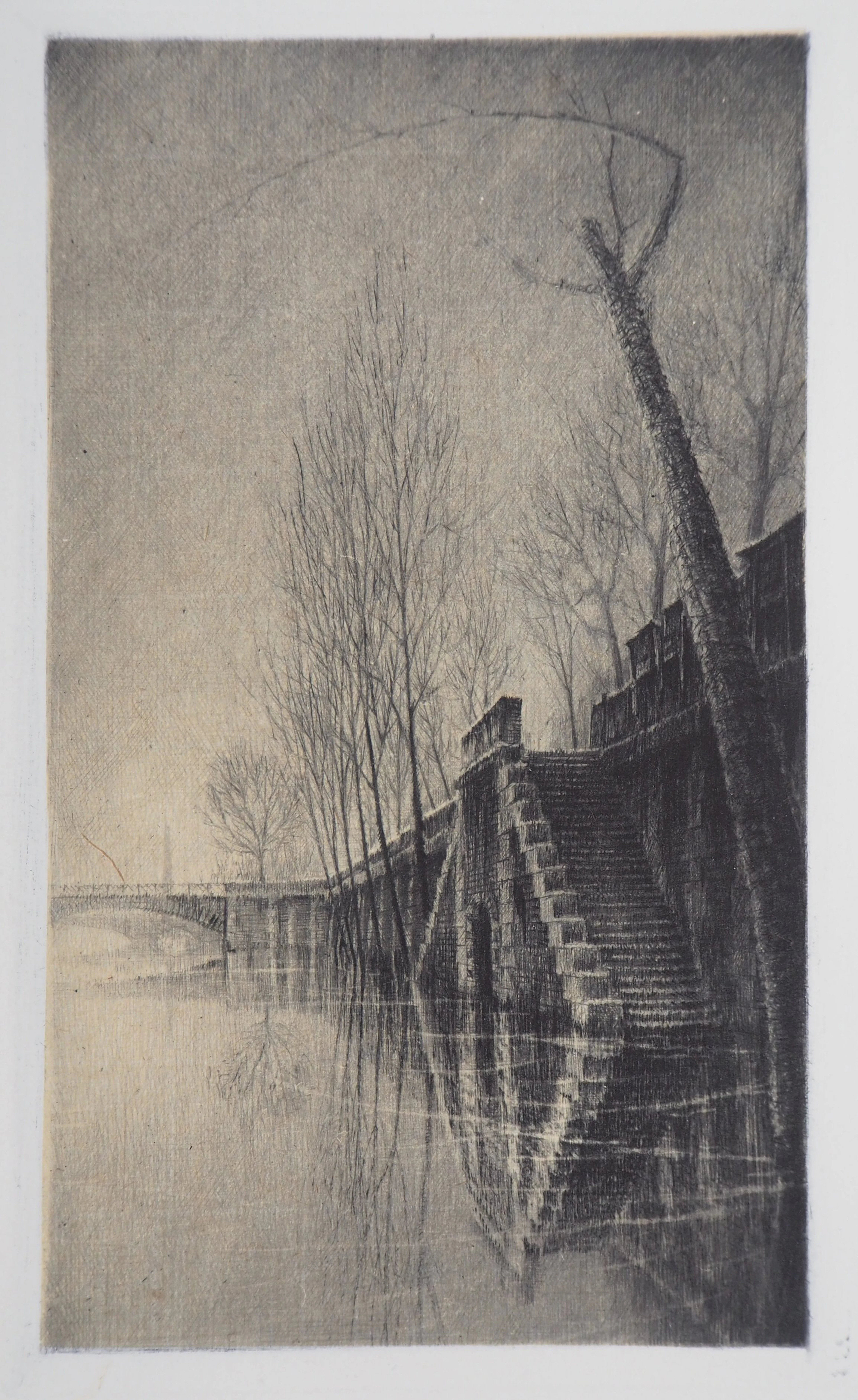 Jean Michel MATHIEUX-MARIE: Quai de la Seine, Paris - Gravure originale