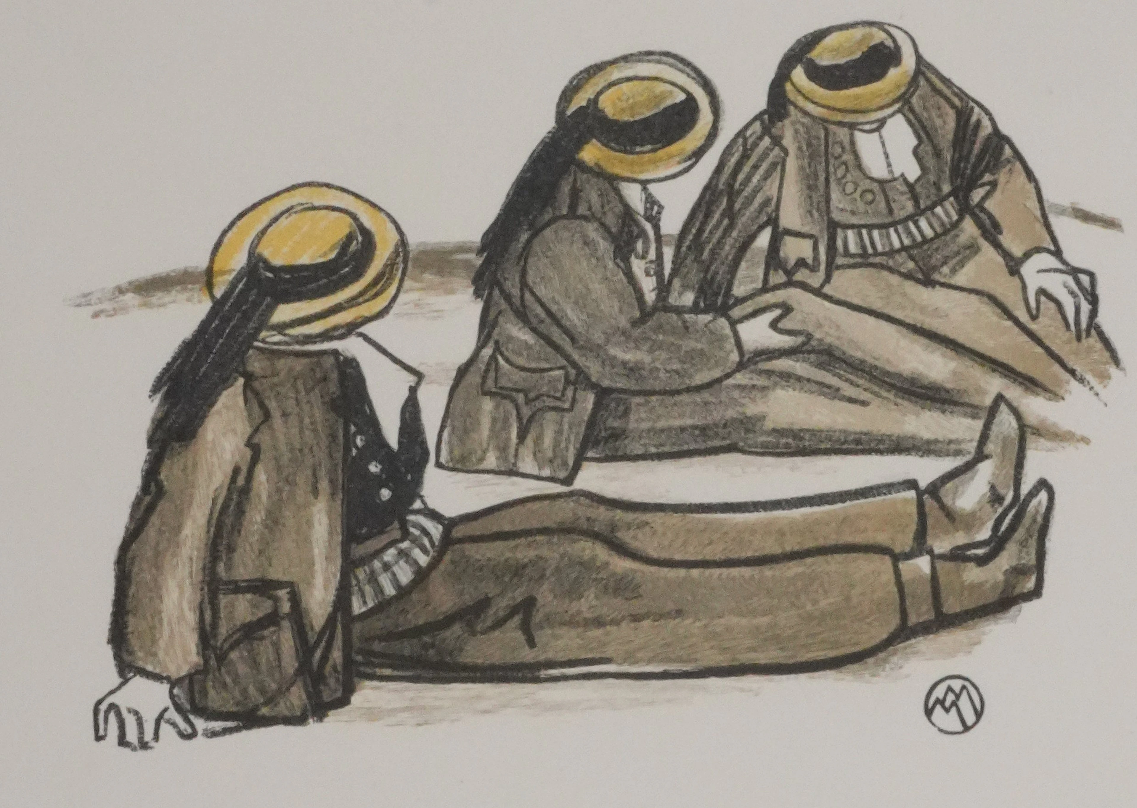 Mathurin MEHEUT : Bretagne, Trois bretons, Gravure originale signée