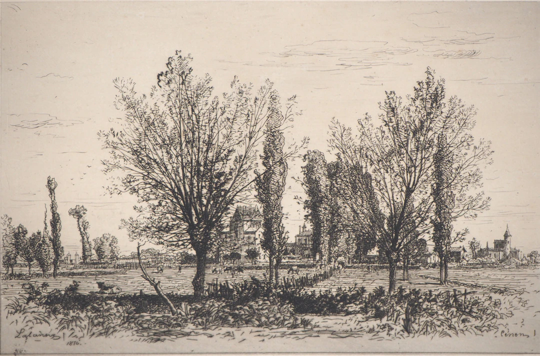 Maxime LALANNE : Gironde, Dans les Champs de Cenon - Eau forte Originale Signée