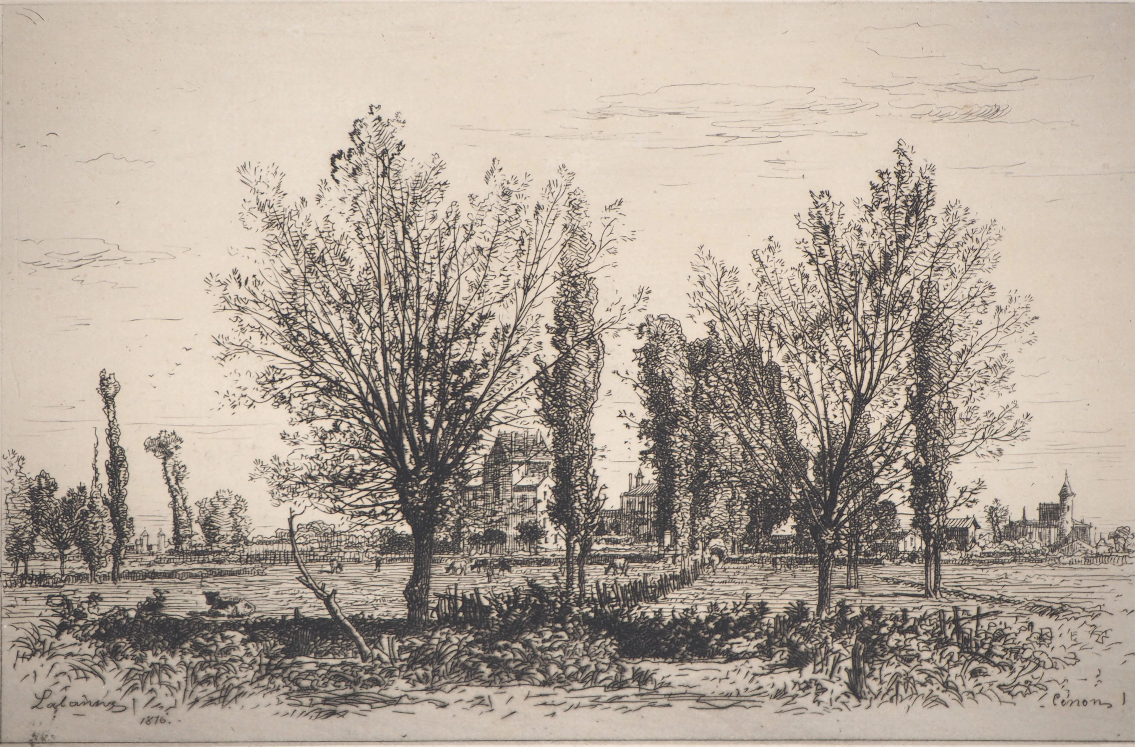 Maxime LALANNE : Gironde, Dans les Champs de Cenon - Eau forte Originale Signée