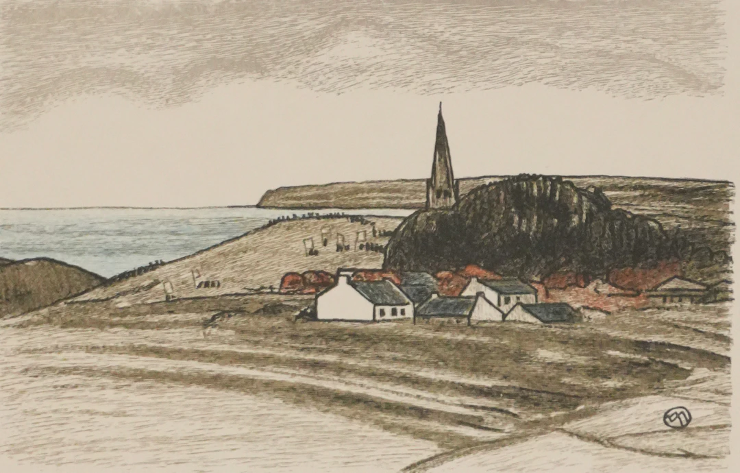 Mathurin MEHEUT : Bretagne, Village en bord de mer, Gravure originale signée