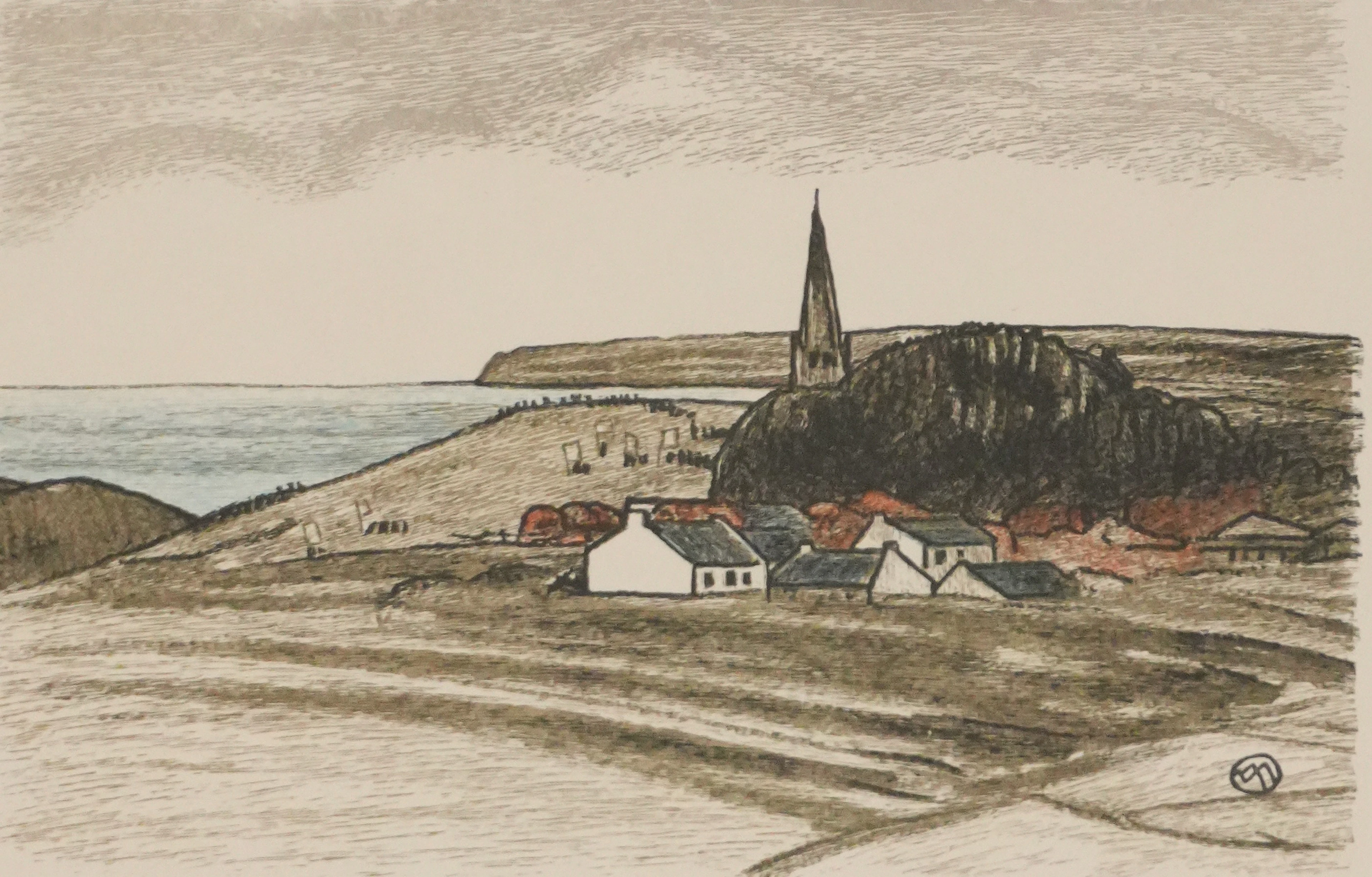 Mathurin MEHEUT : Bretagne, Village en bord de mer, Gravure originale signée