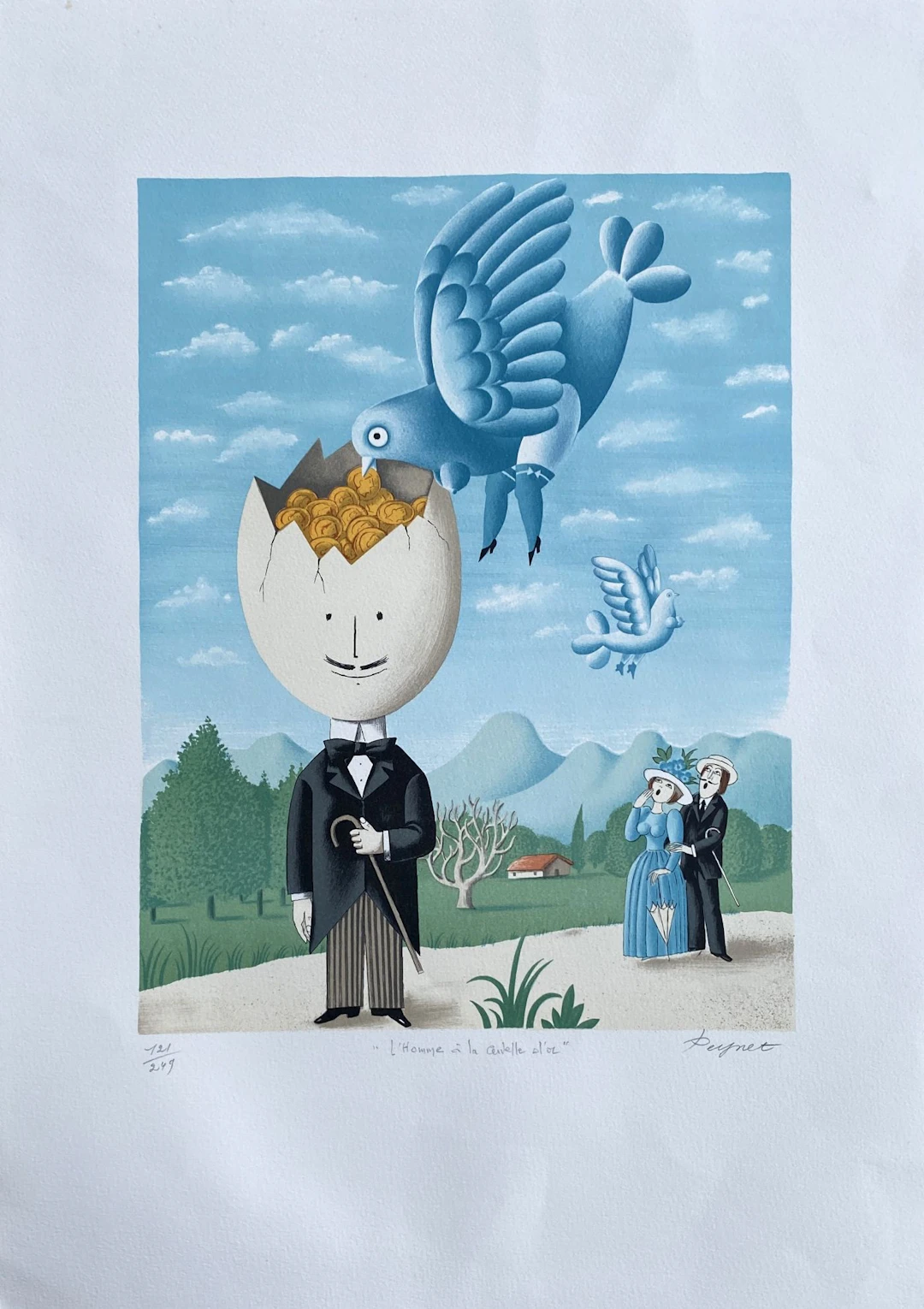 Raymond Peynet - L'homme à la cervelle d'or - Lithographie originale
