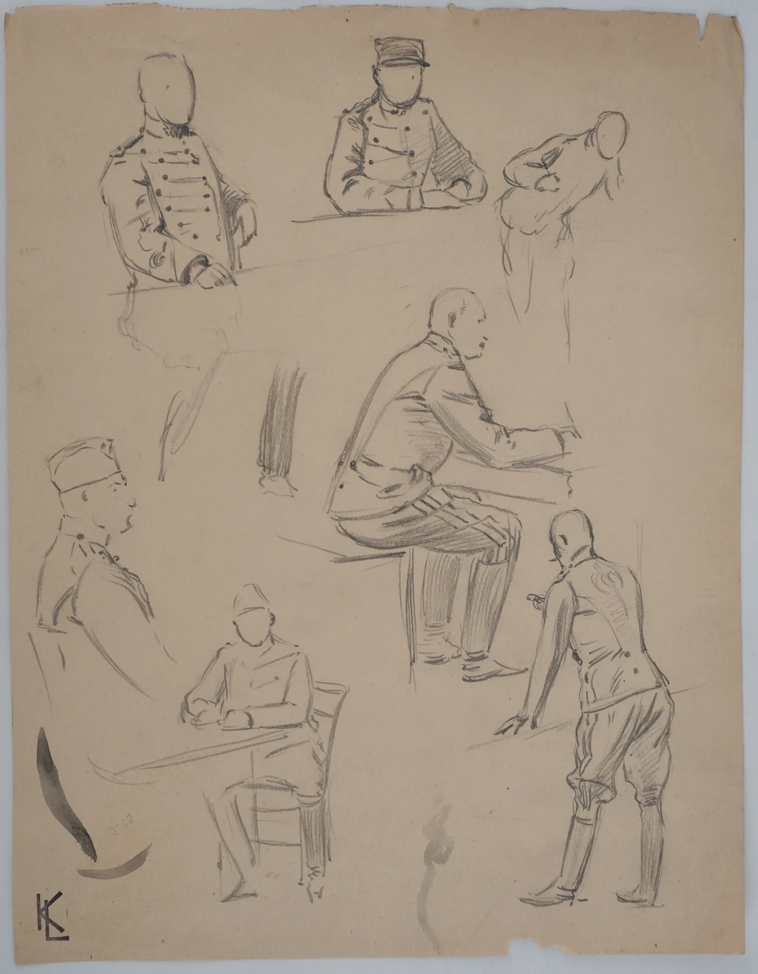 Léopold Franz KOWALSKI: Etude de l’uniforme militaire, dessin original