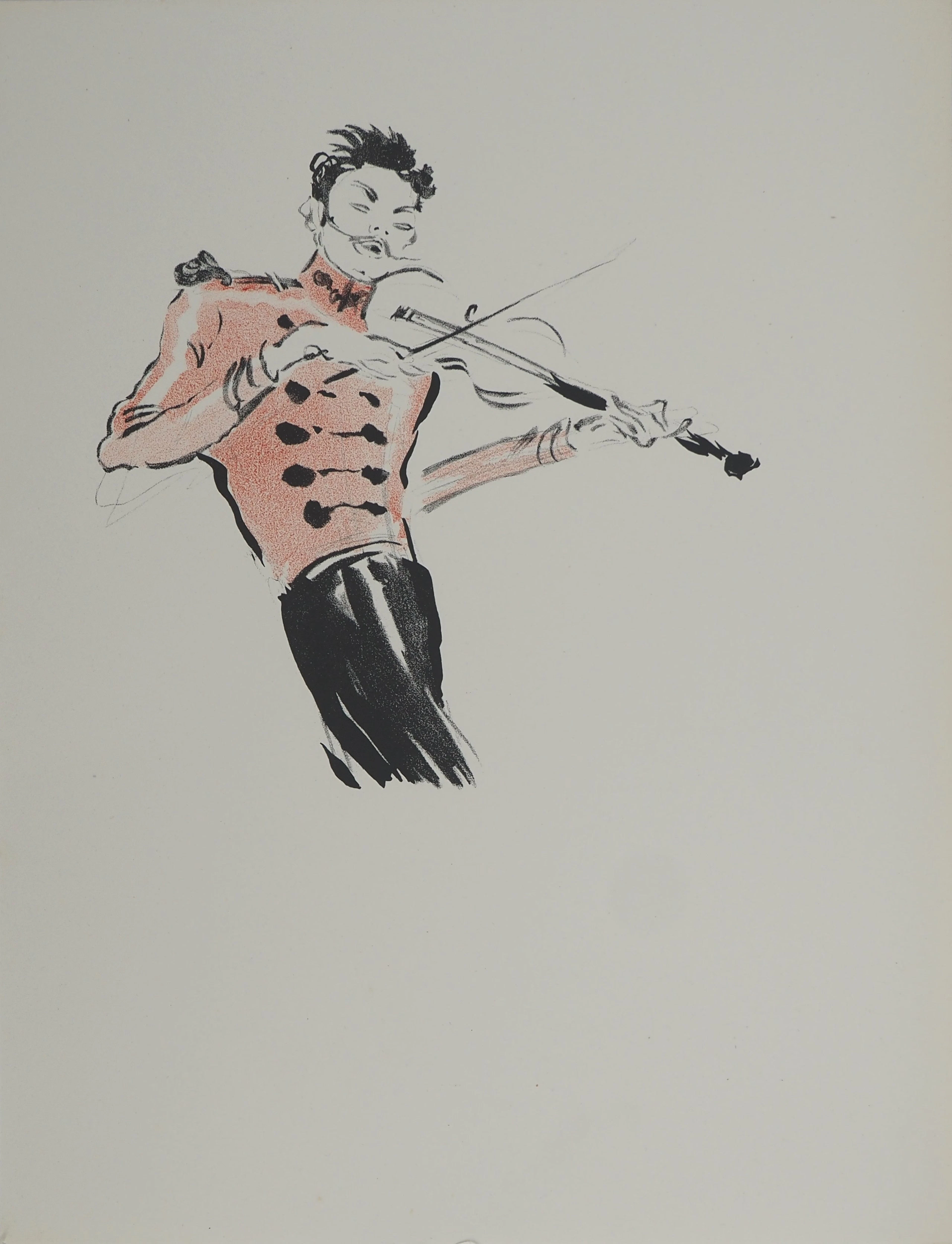 Jean-Gabriel DOMERGUE : Le violoniste, Lithographie et pochoir