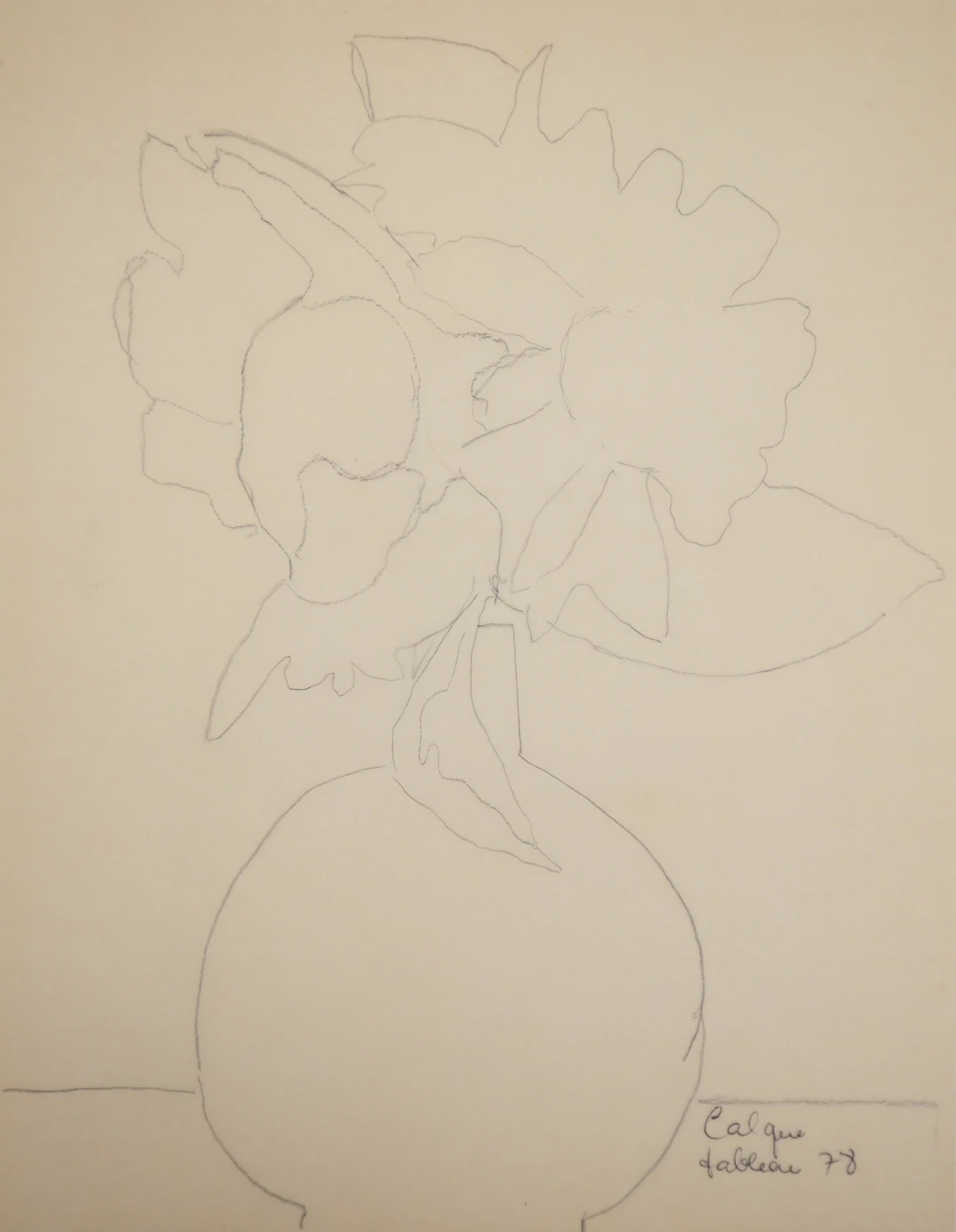Lily MASSON : Calque de tableau bouquet de fleurs, 1978 - Dessin au