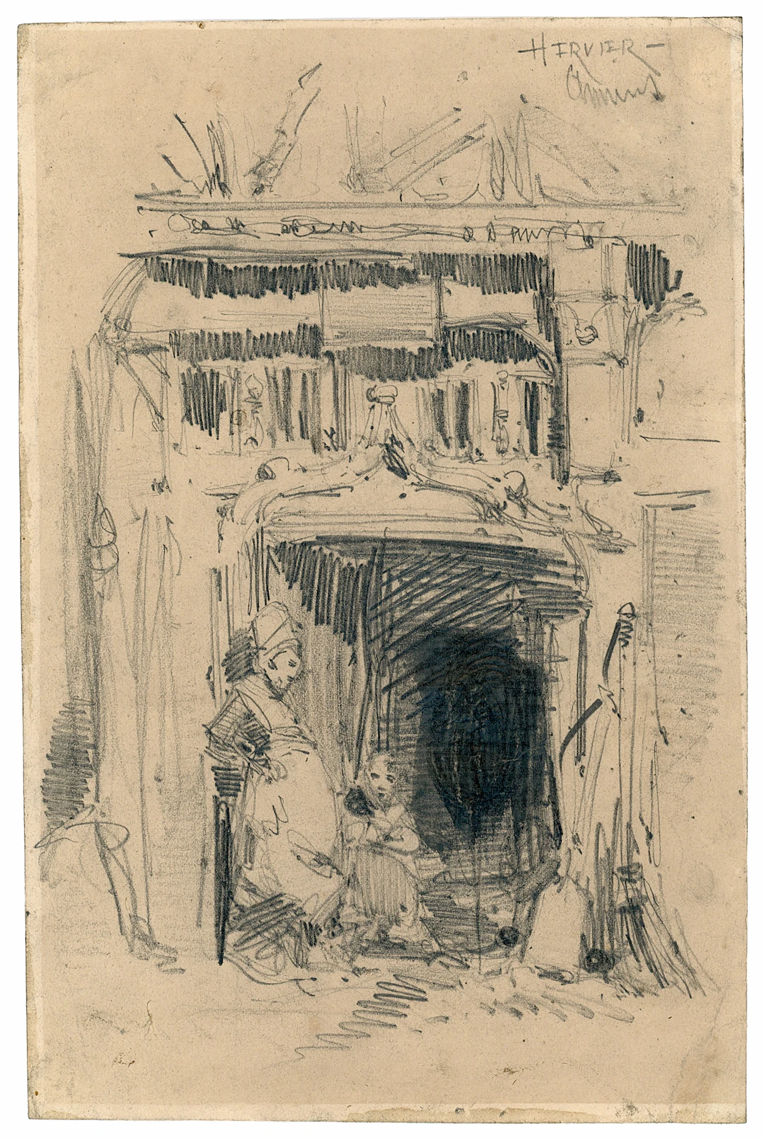 Adolphe Hervier - Sans titre (Personnages devant un porche), c 1848