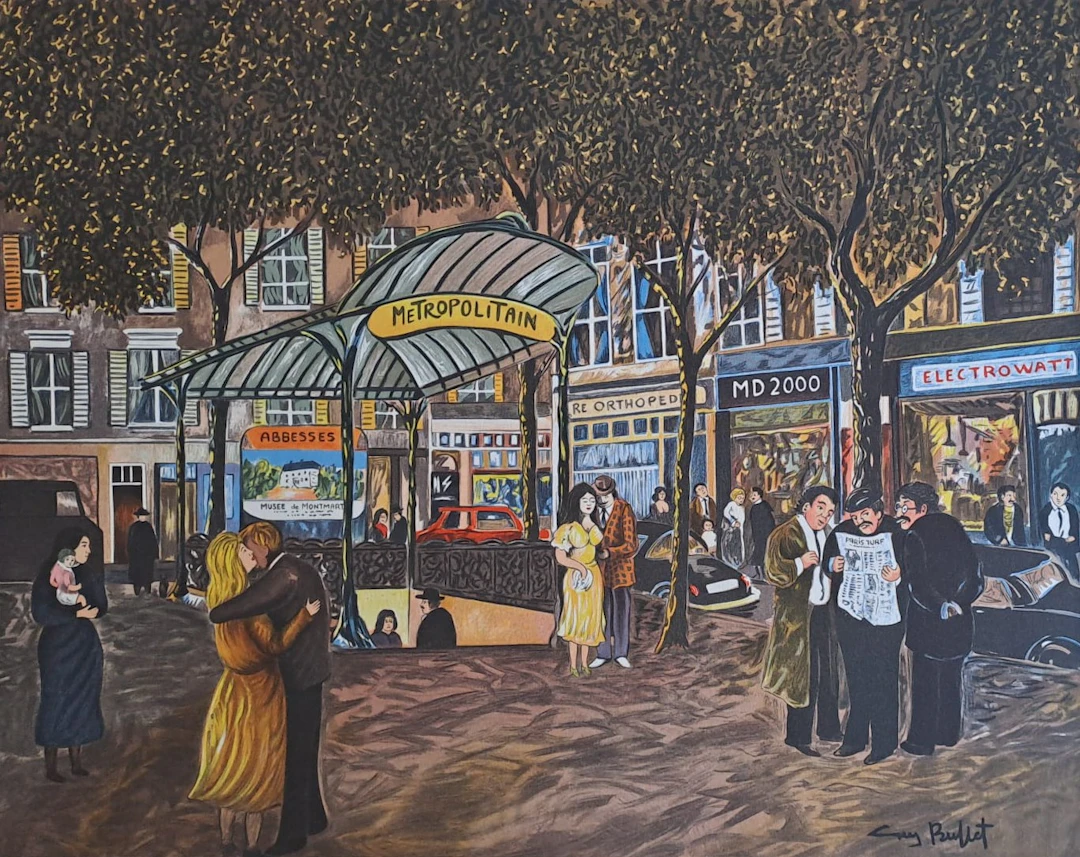 Guy Buffet - Métro Abbesses à Paris - Lithographie originale signée