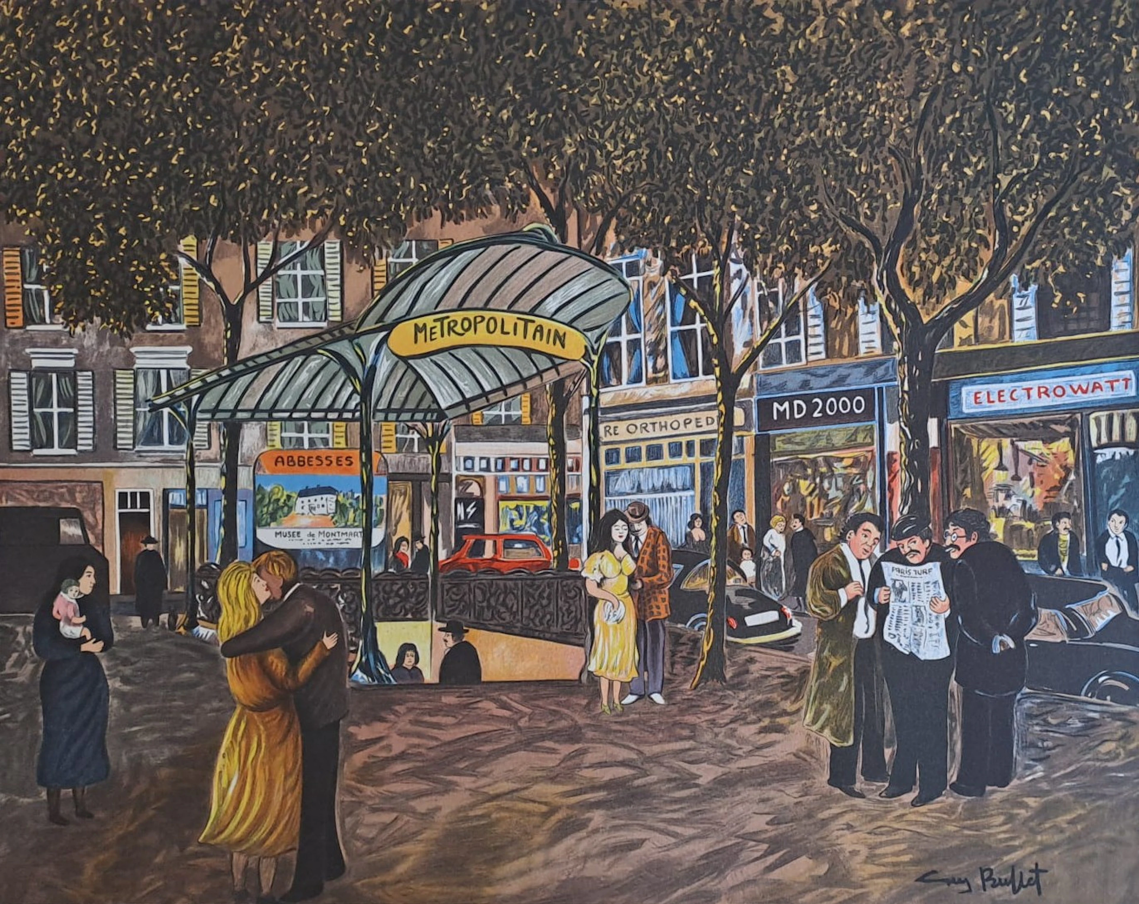 Guy Buffet - Métro Abbesses à Paris - Lithographie originale signée