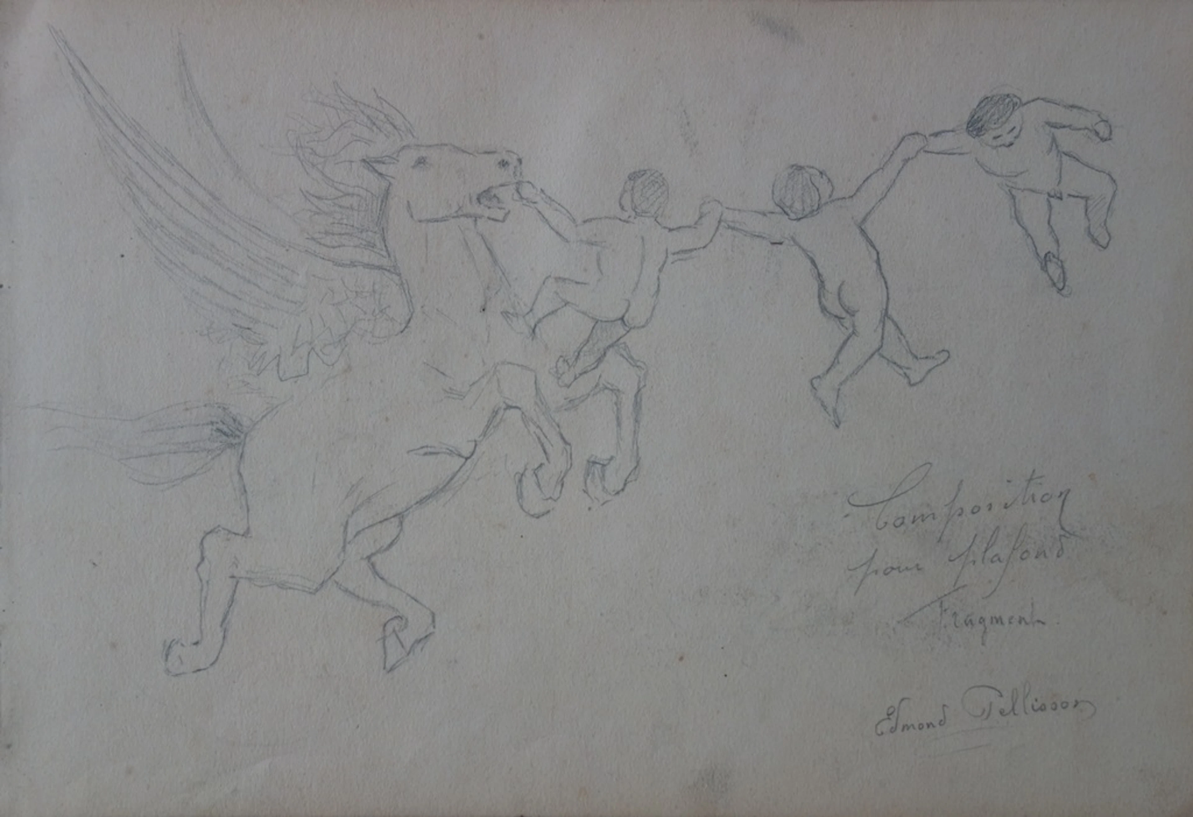 Edmond PELLISSON : Amours avec Pégase - Dessin original signé - c. 1895