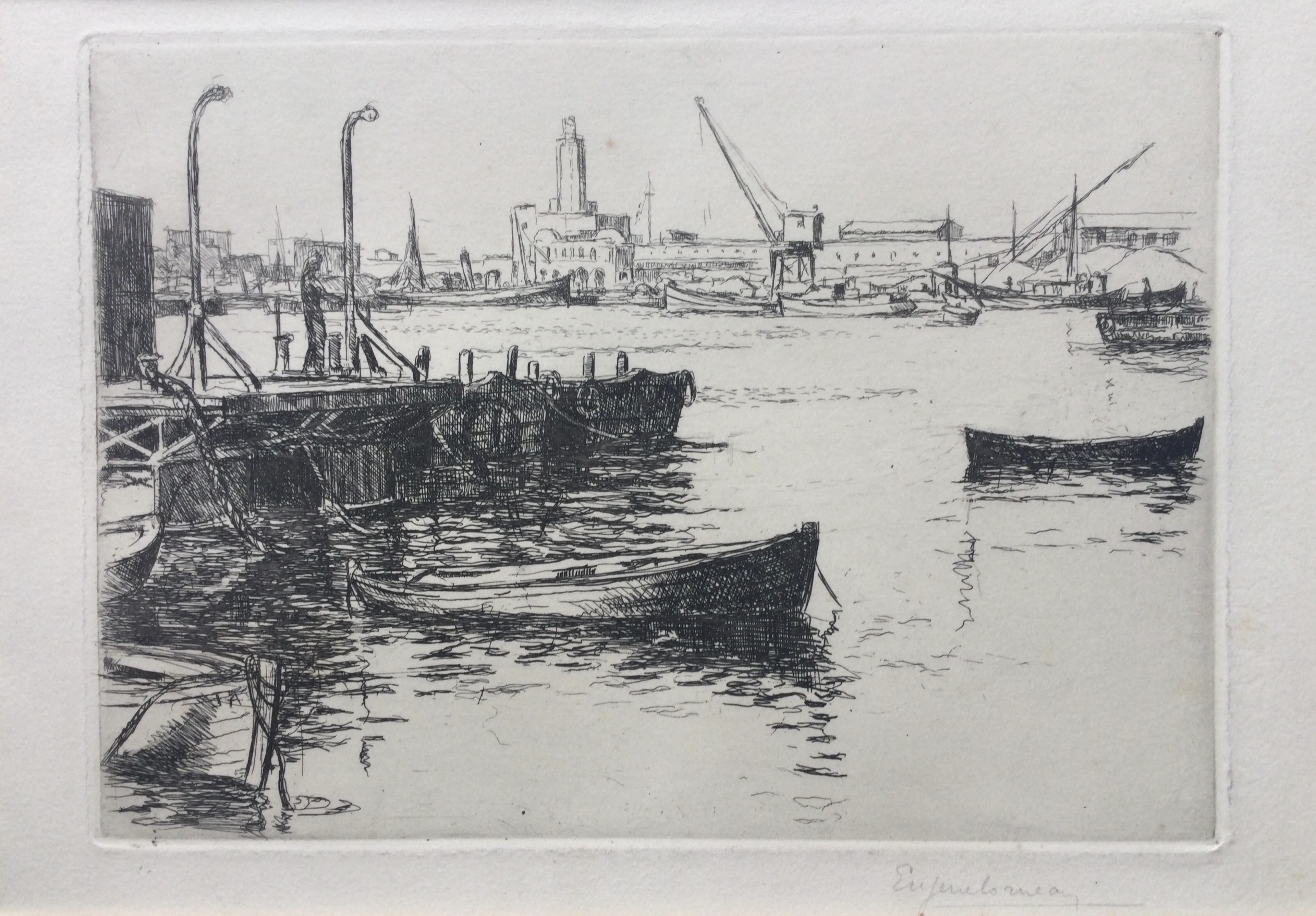 Eugène COURNEAU - Le port d’Alger , 1936 - Eau-forte originale signée au crayon