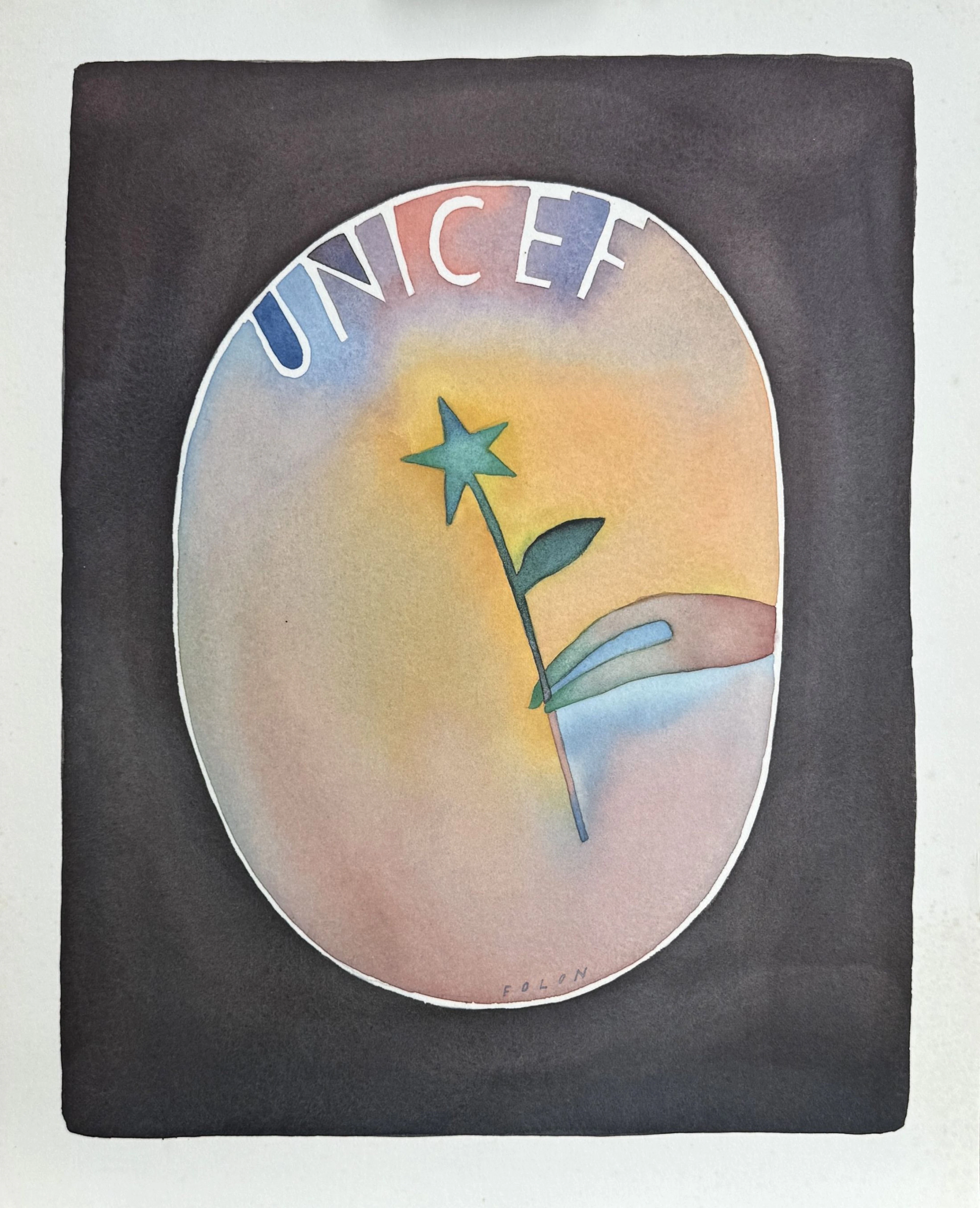 Jean Michel FOLON - Une fleur pour Unicef - Signée dans la planche