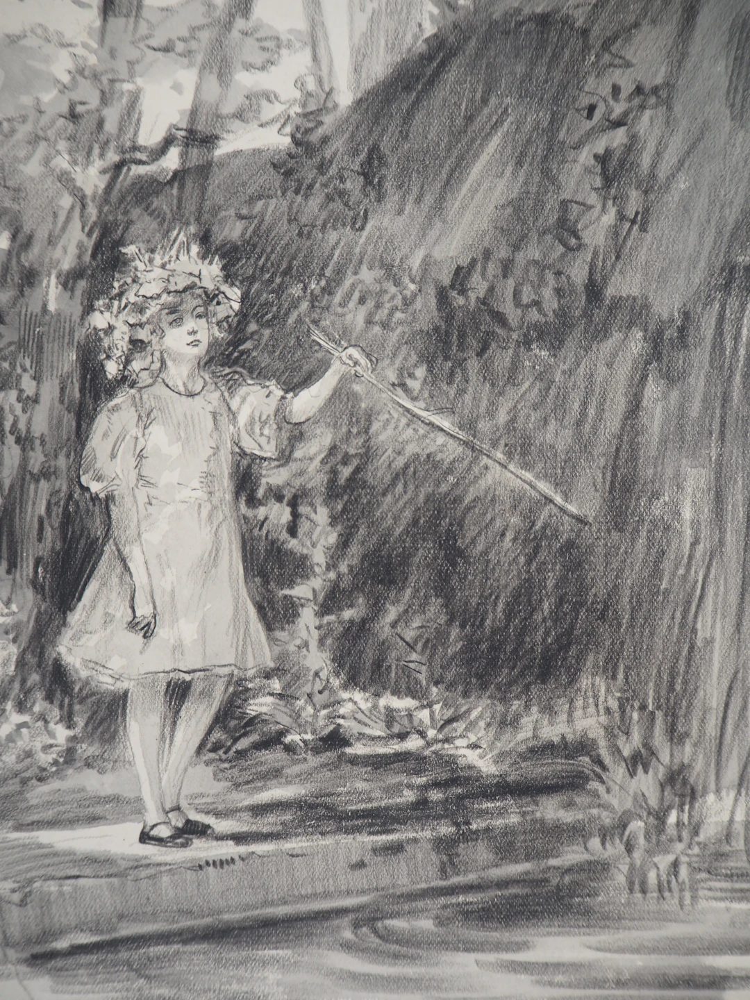 Alméry LOBEL-RICHE : Fillette au bord de l’eau - Dessin original, Signé