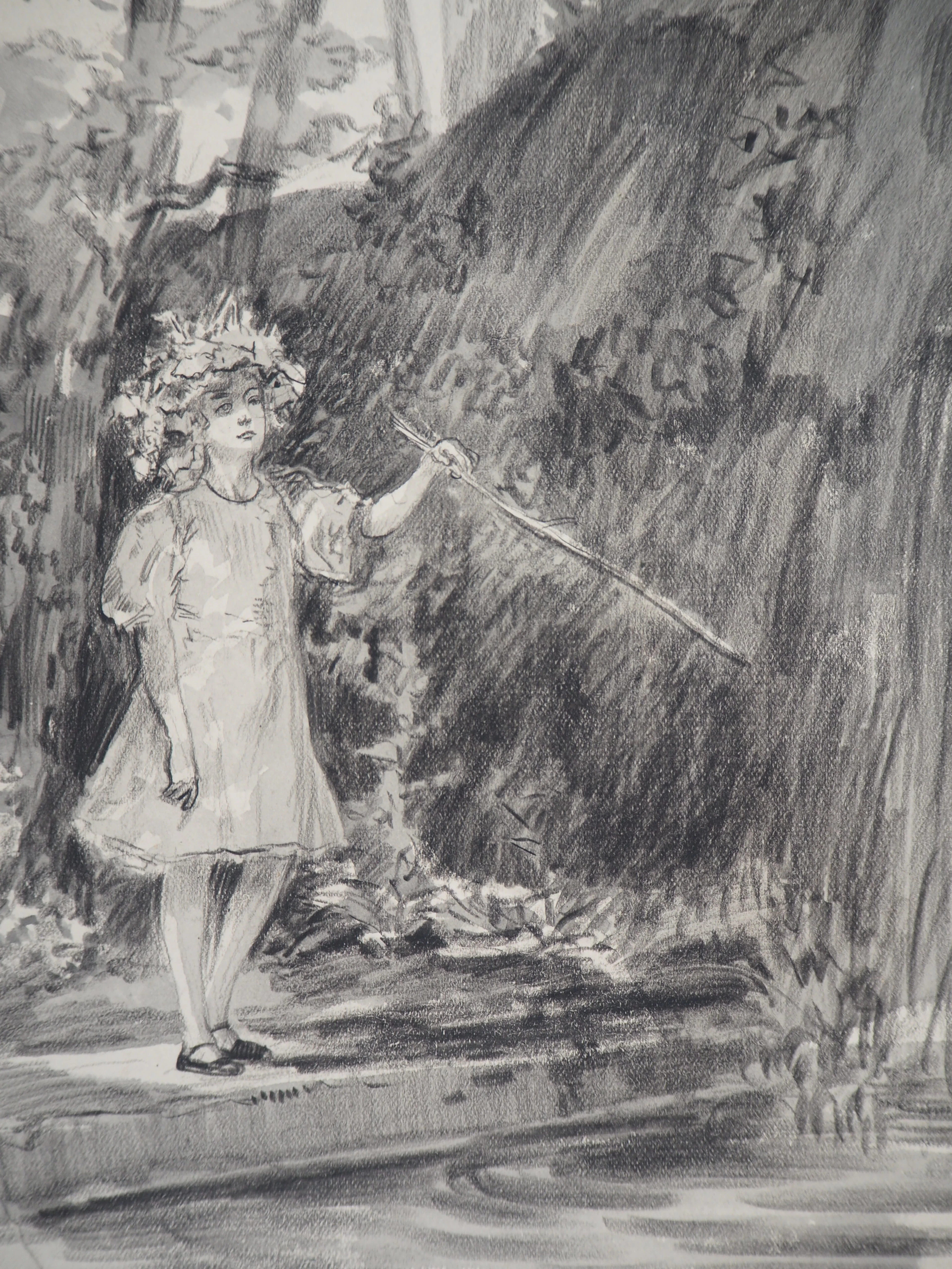 Alméry LOBEL-RICHE : Fillette au bord de l’eau - Dessin original, Signé