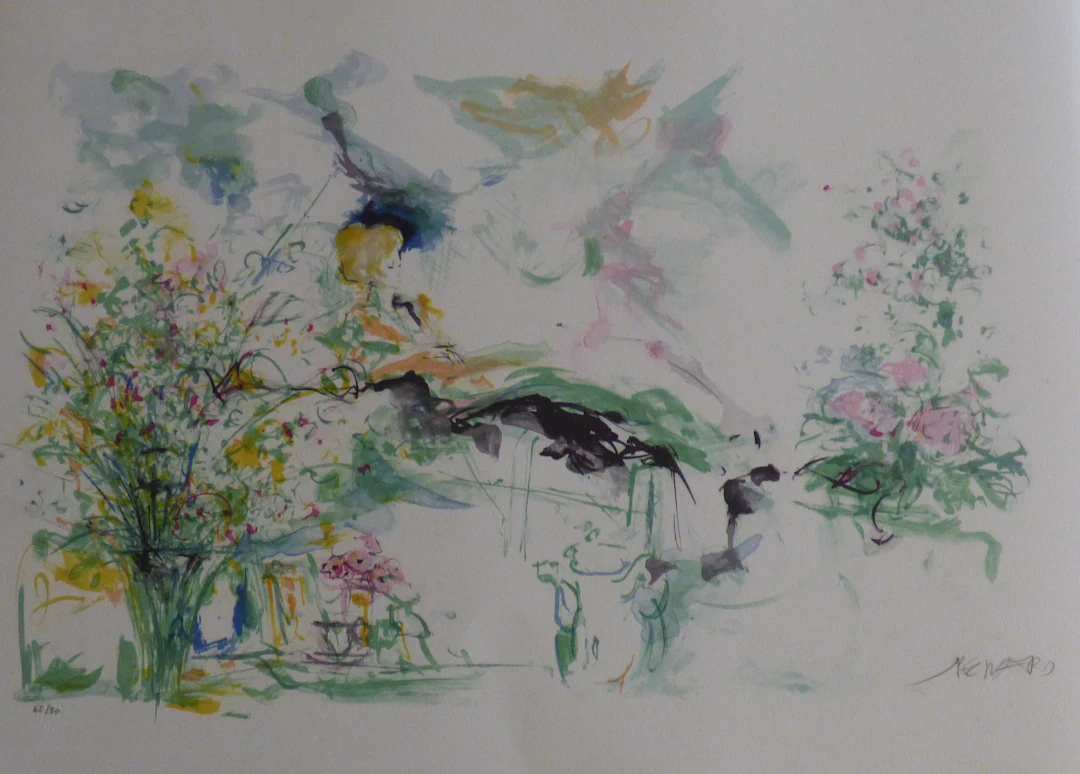 Jacques PECNARD - Dans le jardin à la Belle Epoque, 1980 - Lithographie