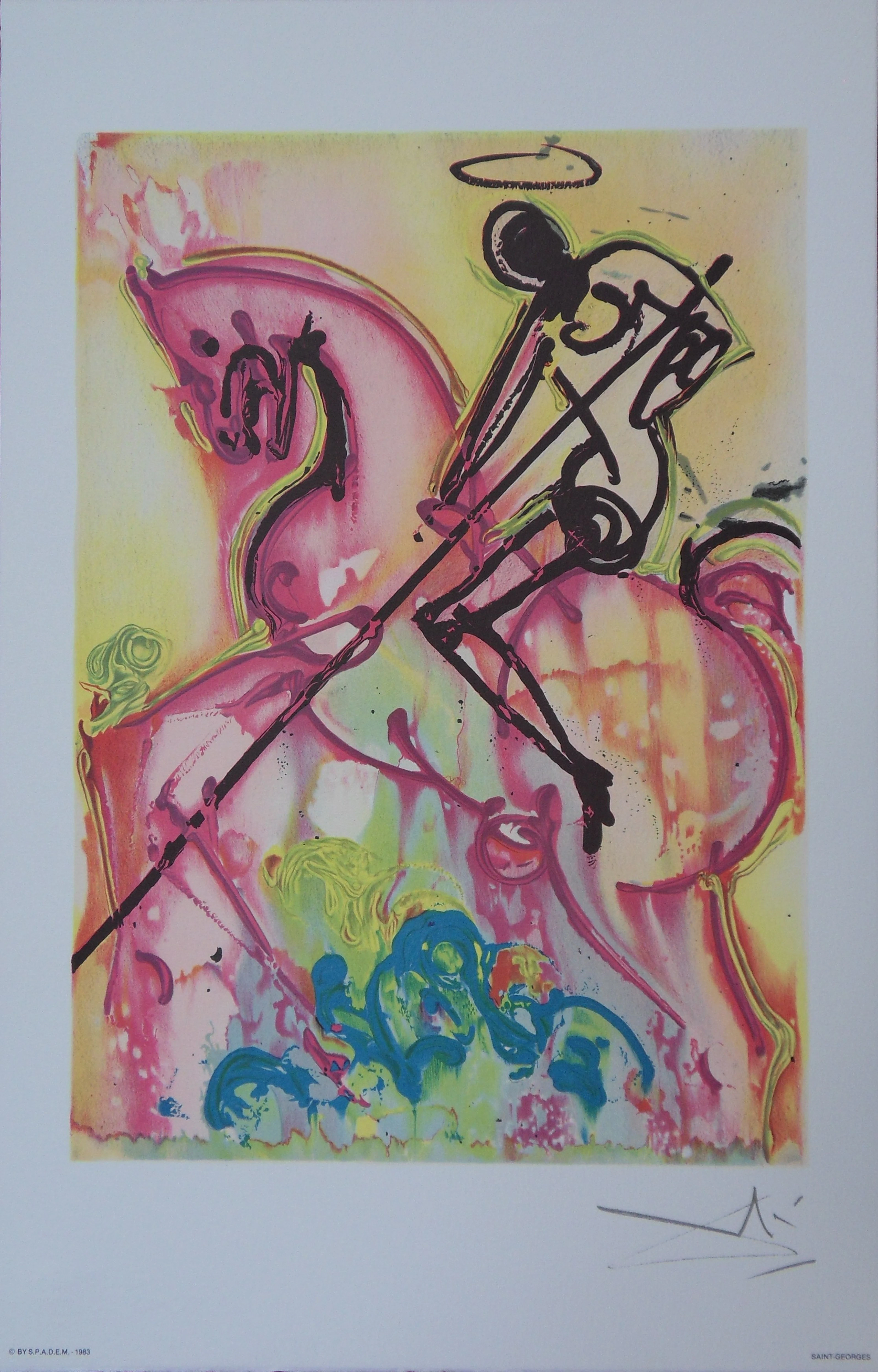 Salvador DALI : Les Chevaux, Saint-Georges - Lithographie signée