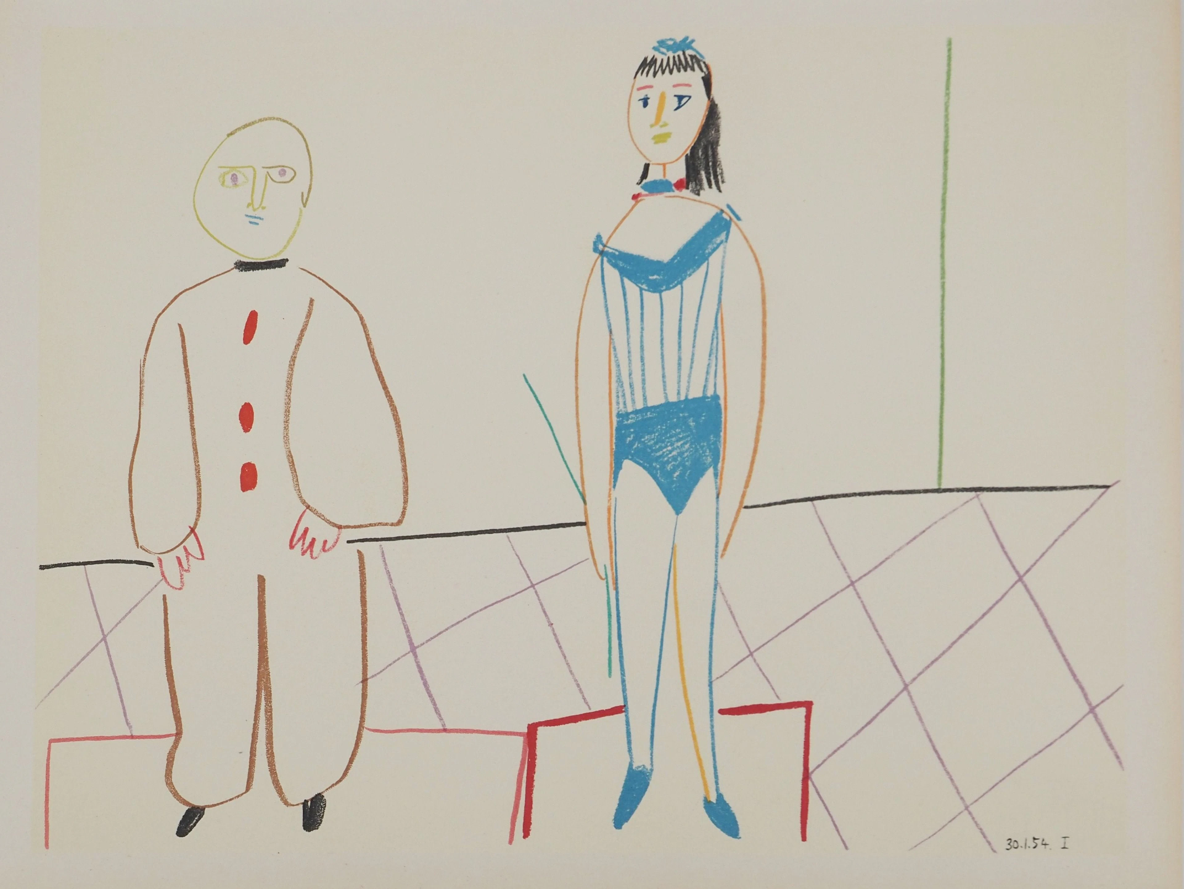 Pablo PICASSO : Le clown et son assistante, Lithographie