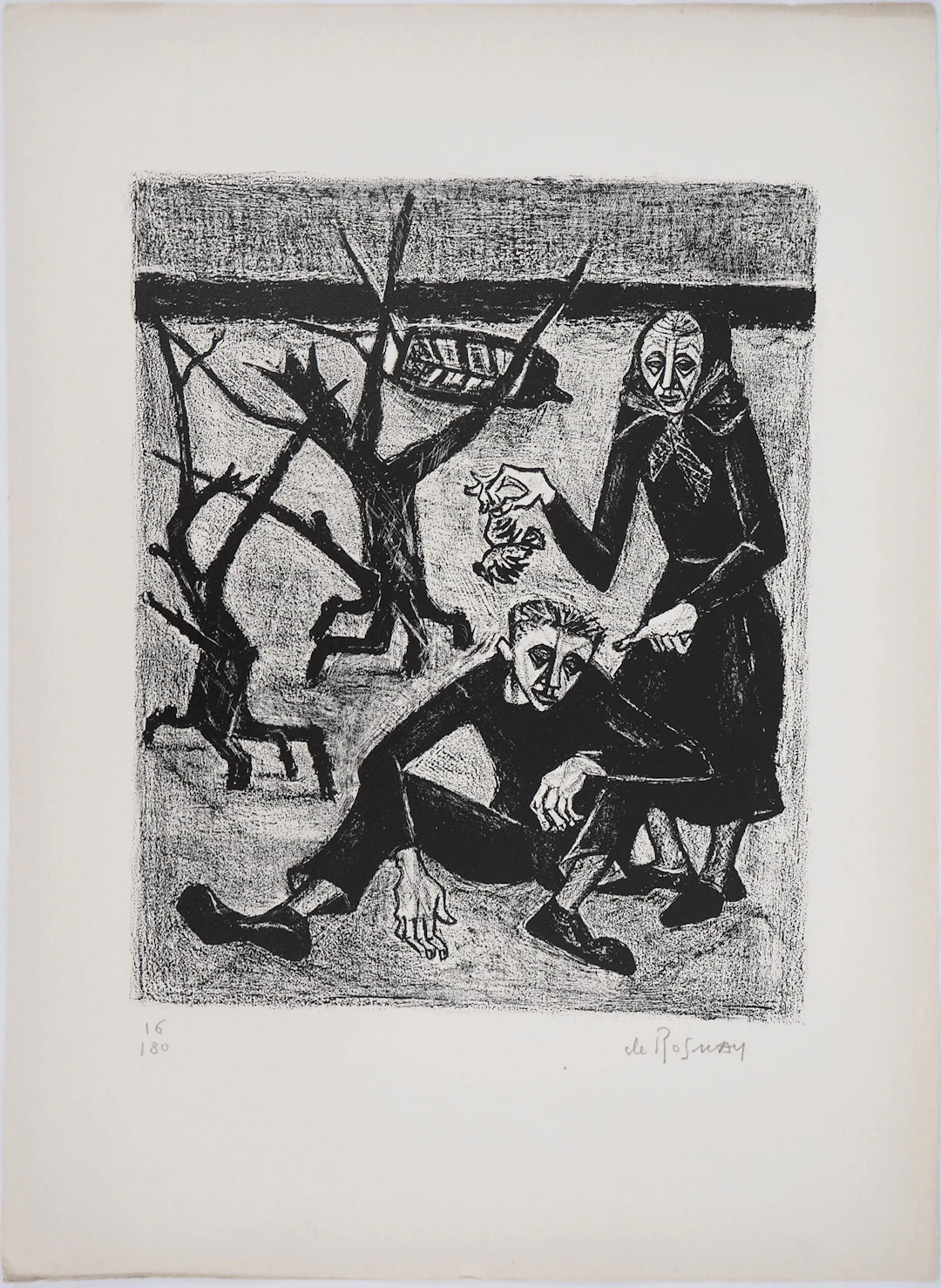 Gaëtan DE ROSNAY : Bretagne : les paysans, 1950 - Lithographie originale