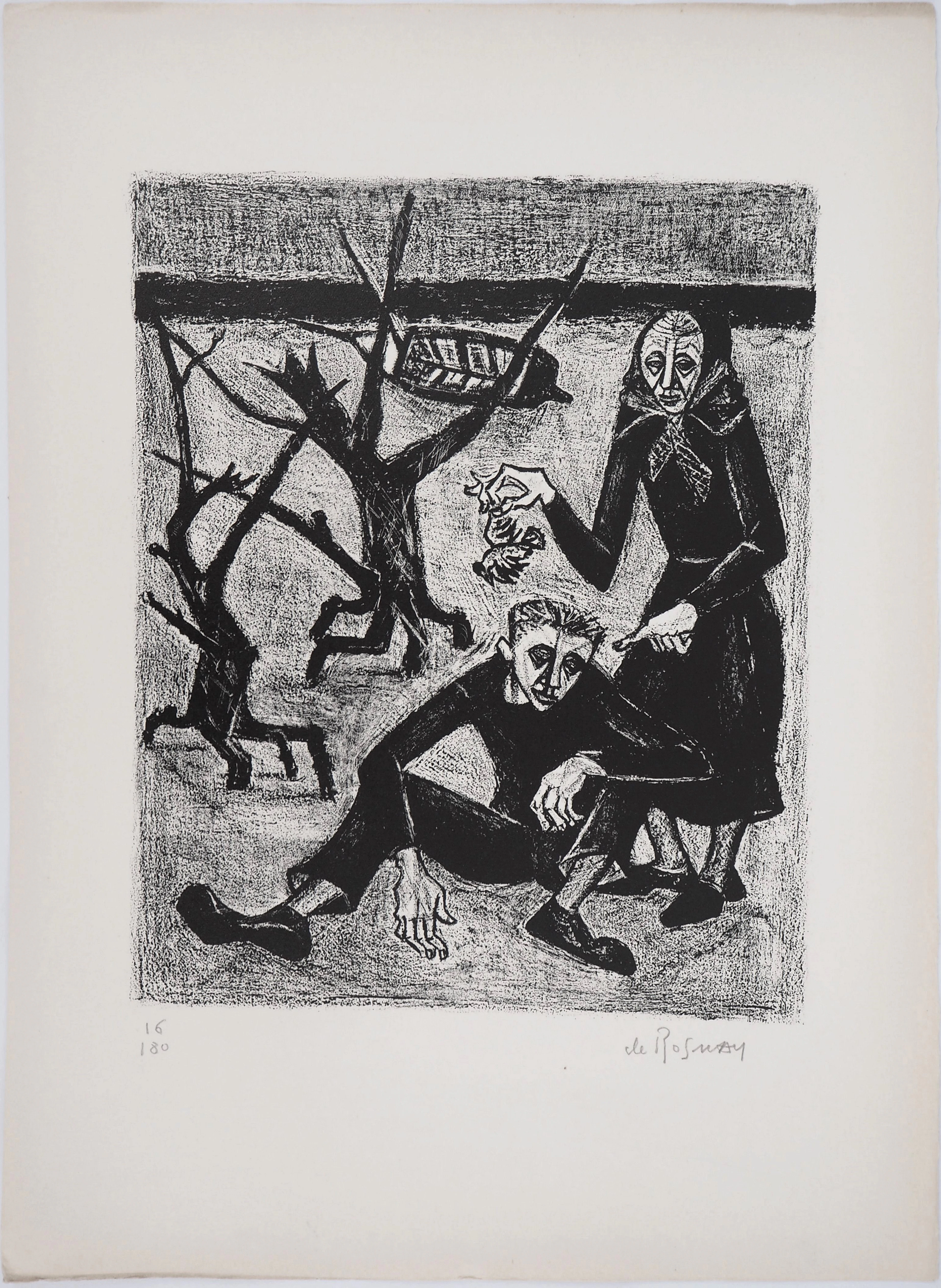 Gaëtan DE ROSNAY : Bretagne : les paysans, 1950 - Lithographie originale