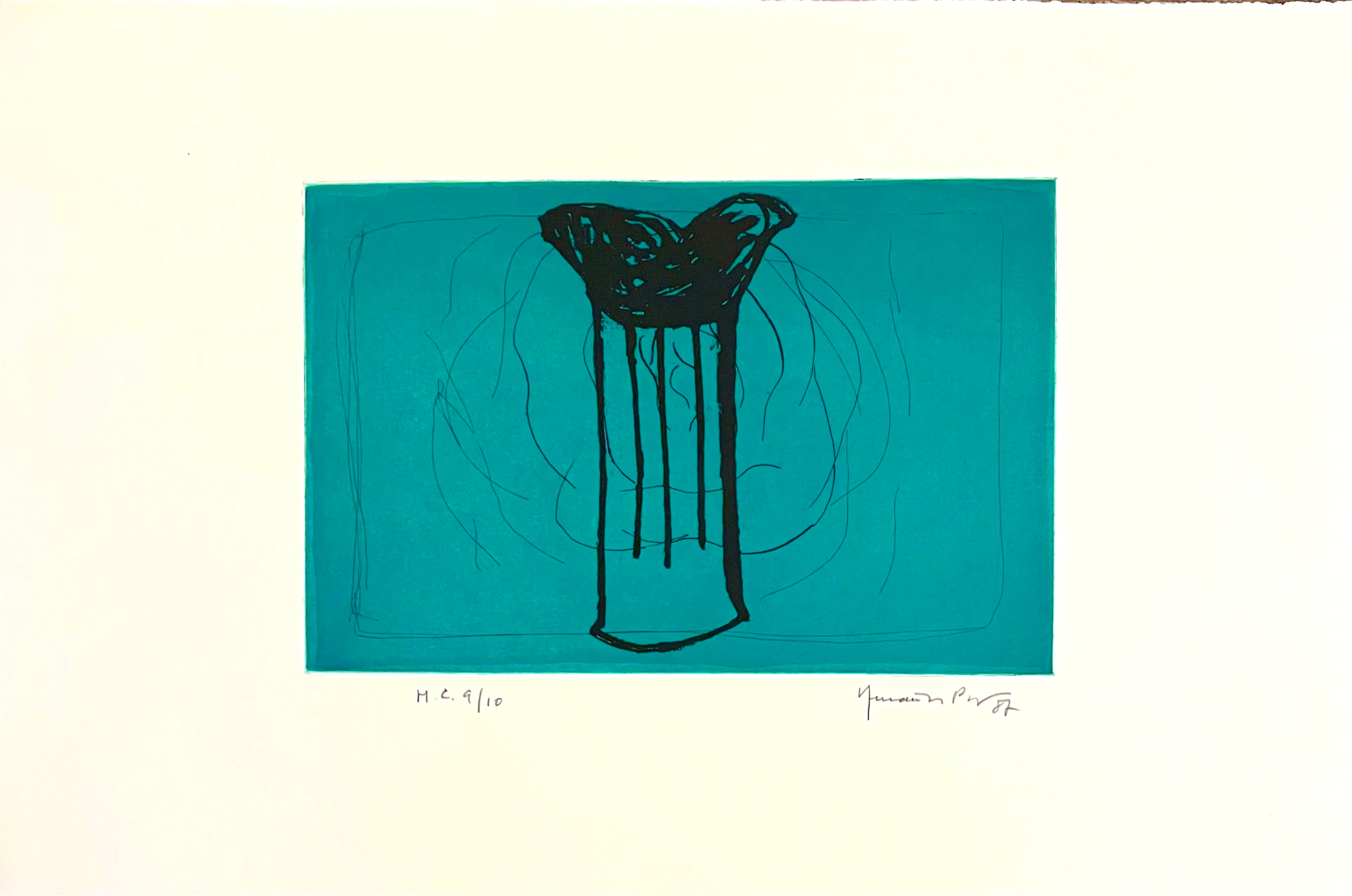 Joan Hernandez - Pijuan, Gerro Sobre Verd, 1987 - Aquatinte signée au crayon
