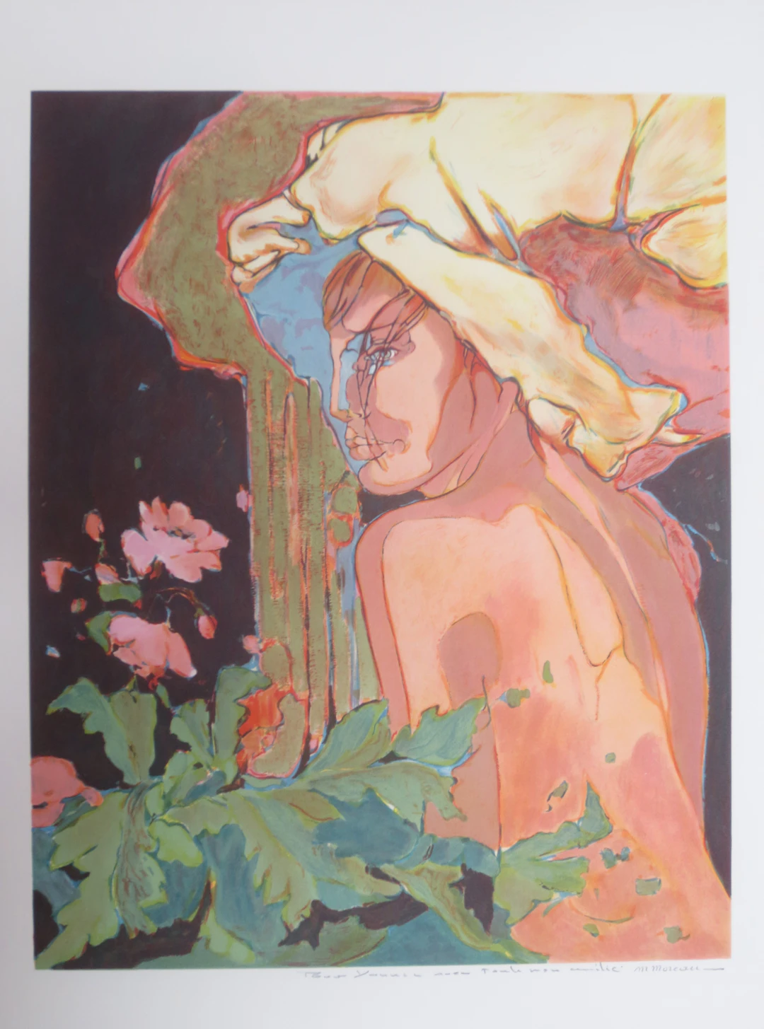 Michel MOREAU - Nu aux fleurs, 1985 - Lithographie signée au crayon