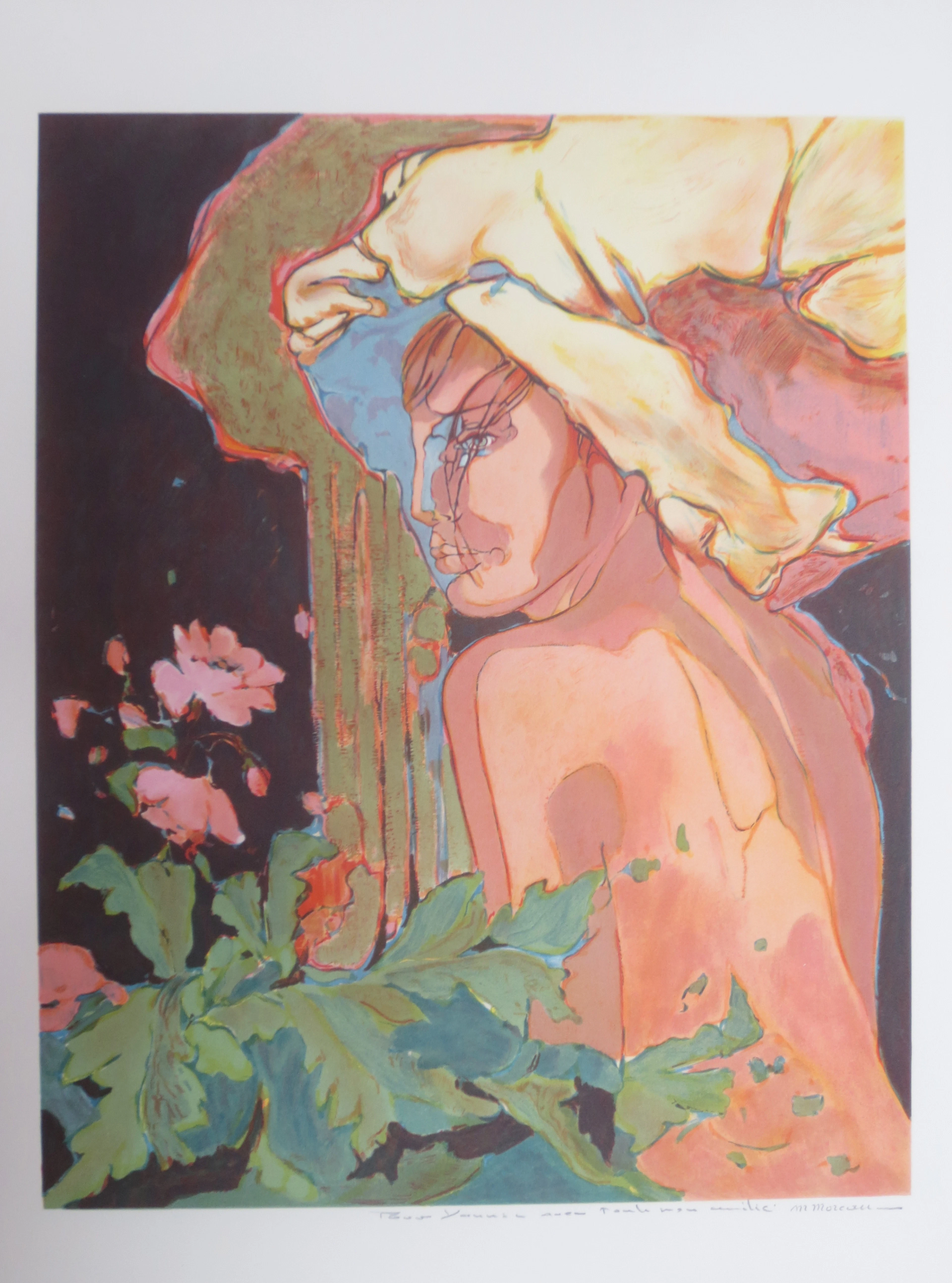 Michel MOREAU - Nu aux fleurs, 1985 - Lithographie signée au crayon