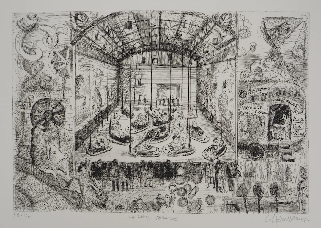 Suzanne BALKANYI : La fête foraine, Gravure originale signée