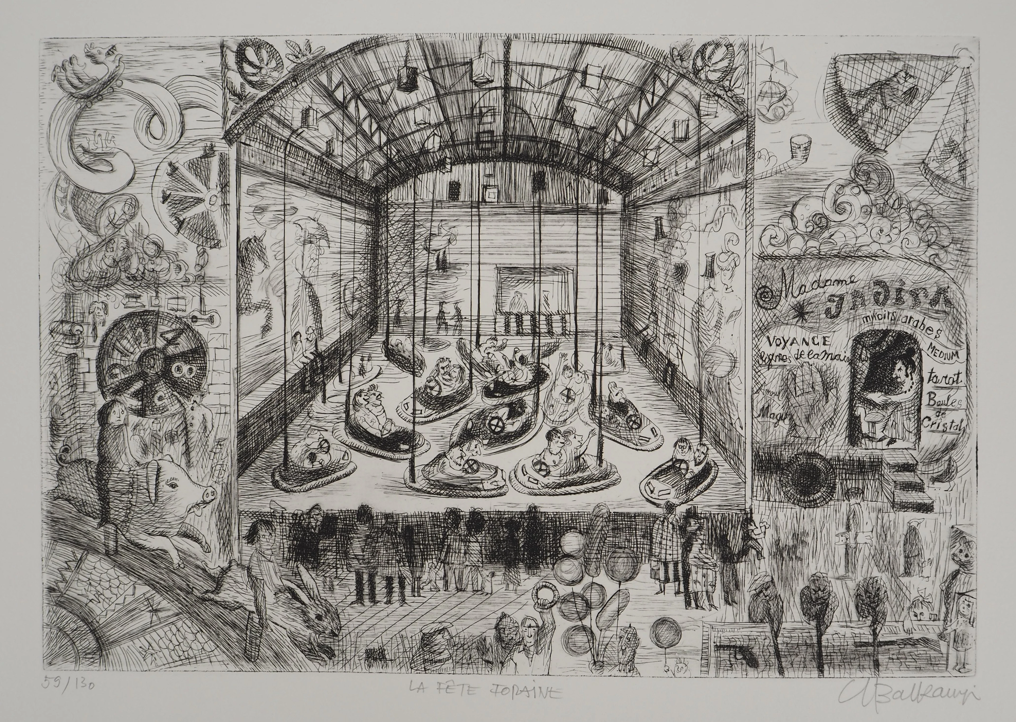 Suzanne BALKANYI : La fête foraine, Gravure originale signée