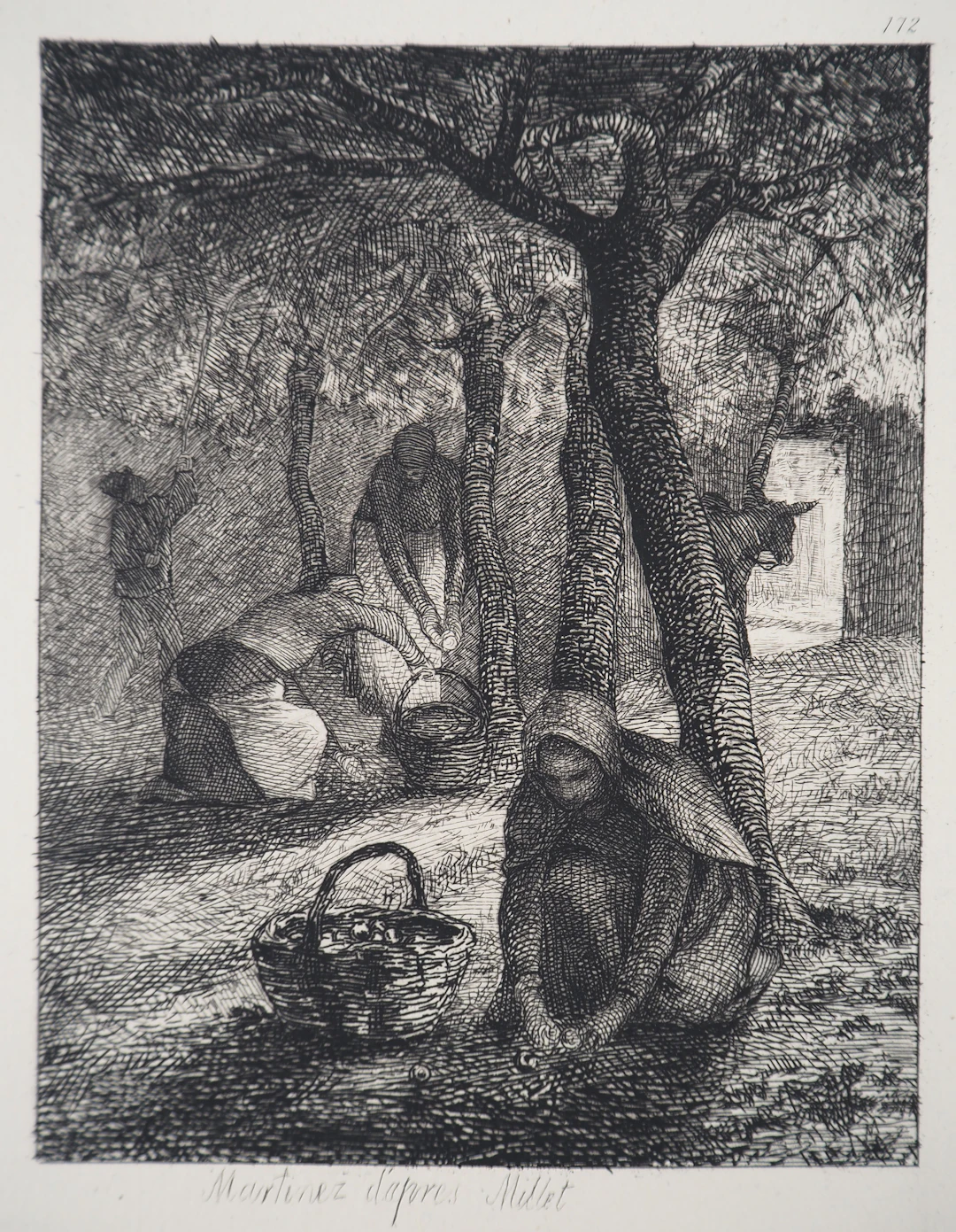 Jean François MILLET (d’après) - La récolte des pommes,1873 - Gravure, signée