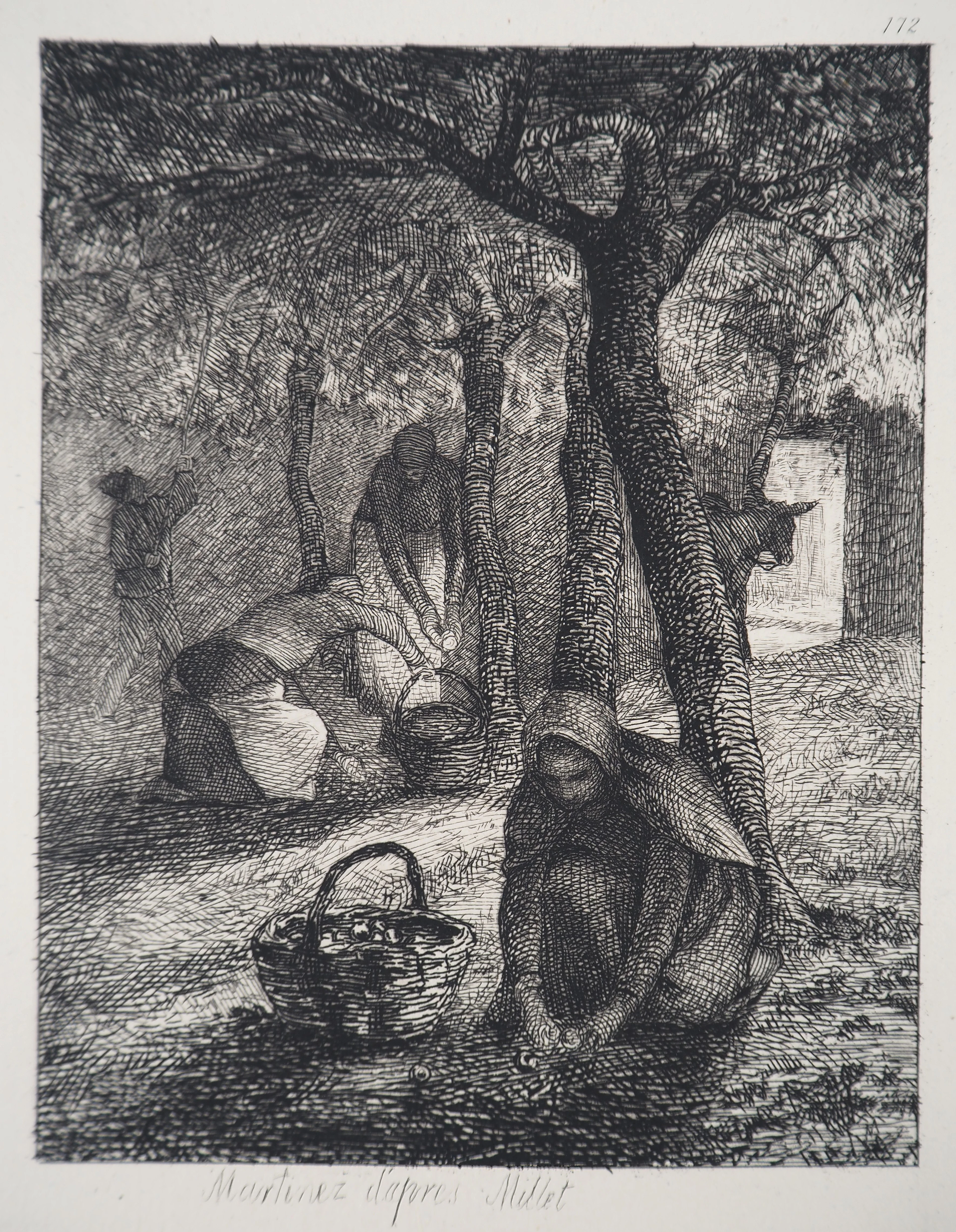 Jean François MILLET (d’après) - La récolte des pommes,1873 - Gravure, signée