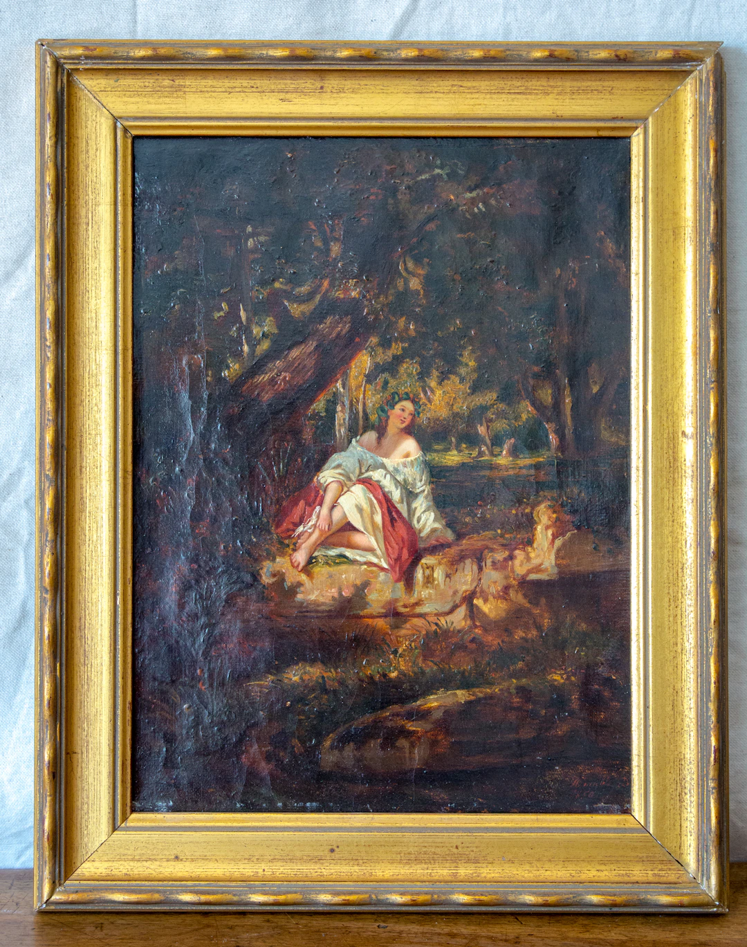 Ecole du XIXe siècle - Rêverie en sous-bois, 1850 - Huile sur toile