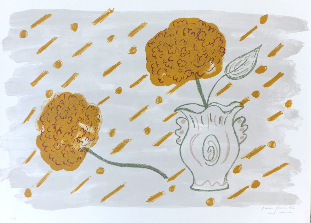 Maria GIRONA - Hortensies, 1992 - Lithographie signée au crayon