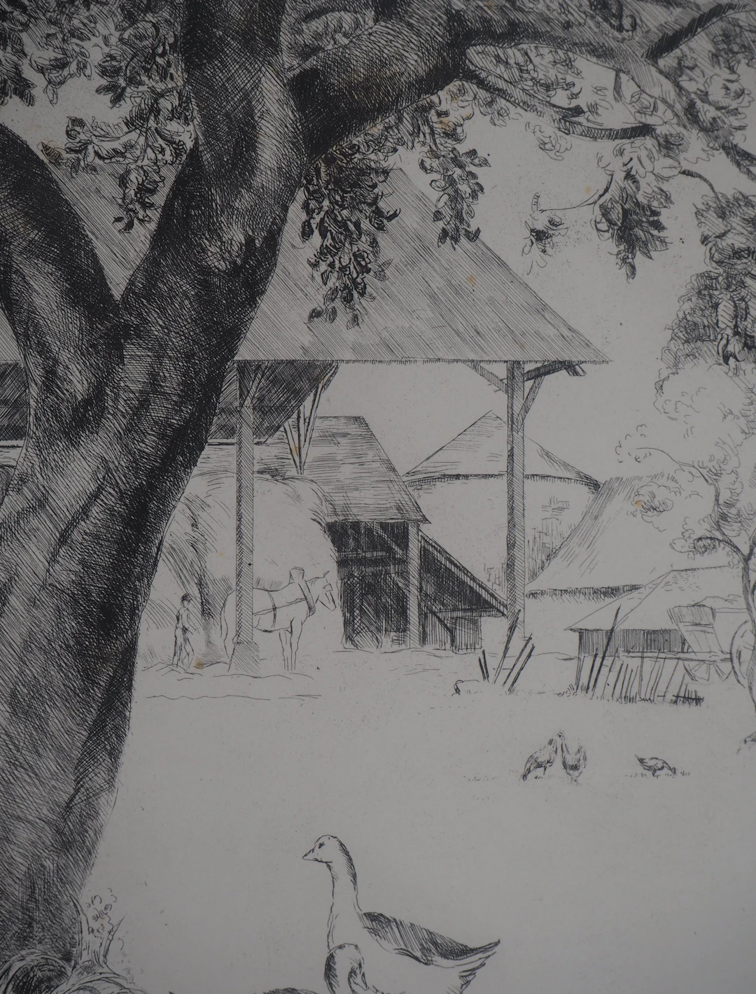 Eugène CORNEAU : Dans la ferme - Gravure Originale Signée