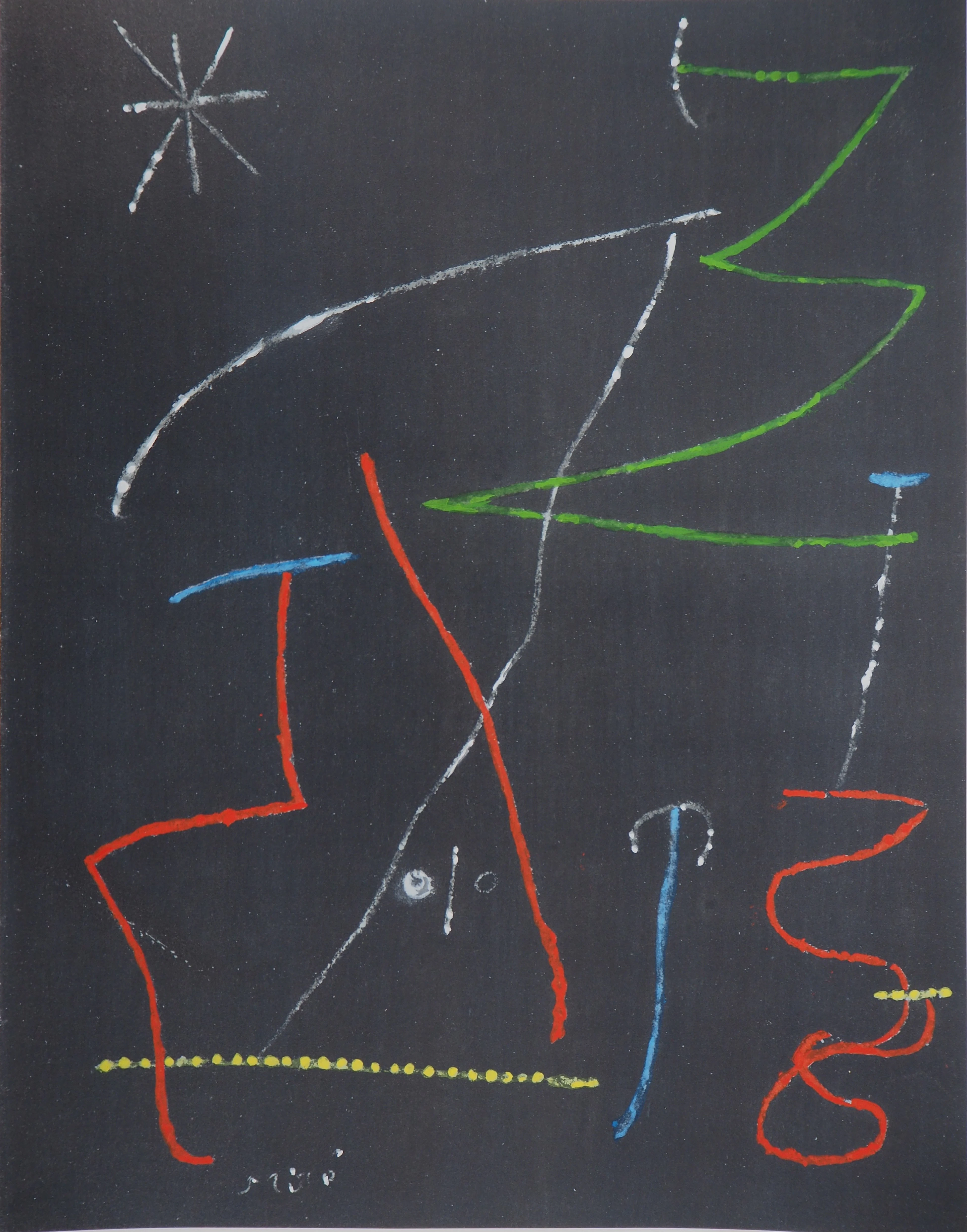 Joan MIRO (d’après) : Personnage dans les étoiles - 1958 - Lithographie signée