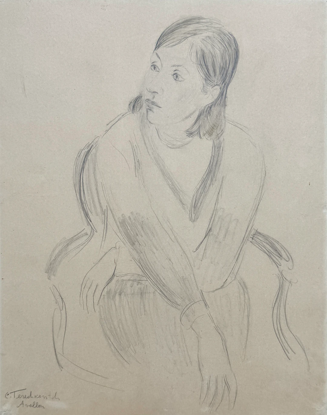 Constantin Terechkovitch - Portait de jeune femme - Dessin original