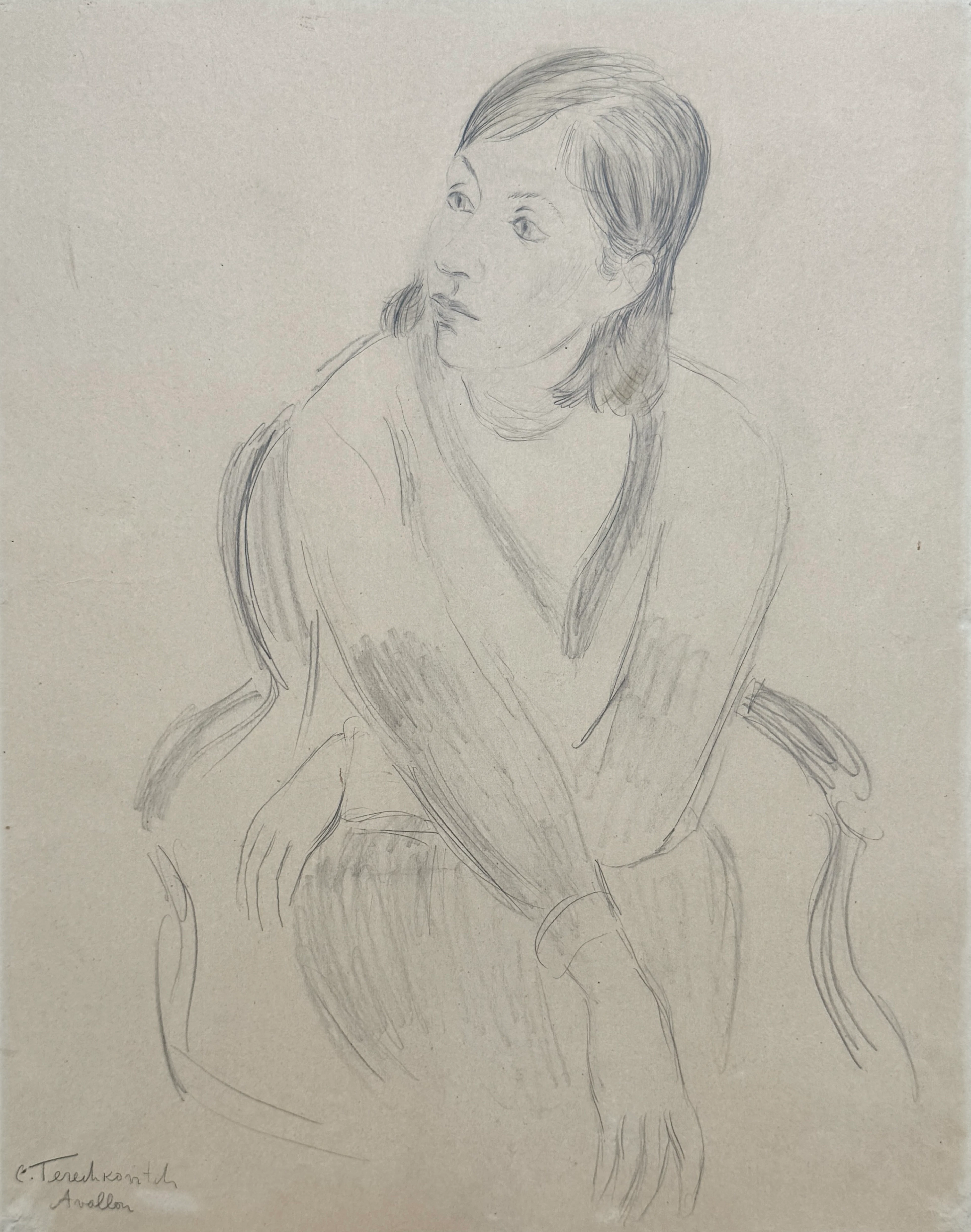 Constantin Terechkovitch - Portait de jeune femme - Dessin original